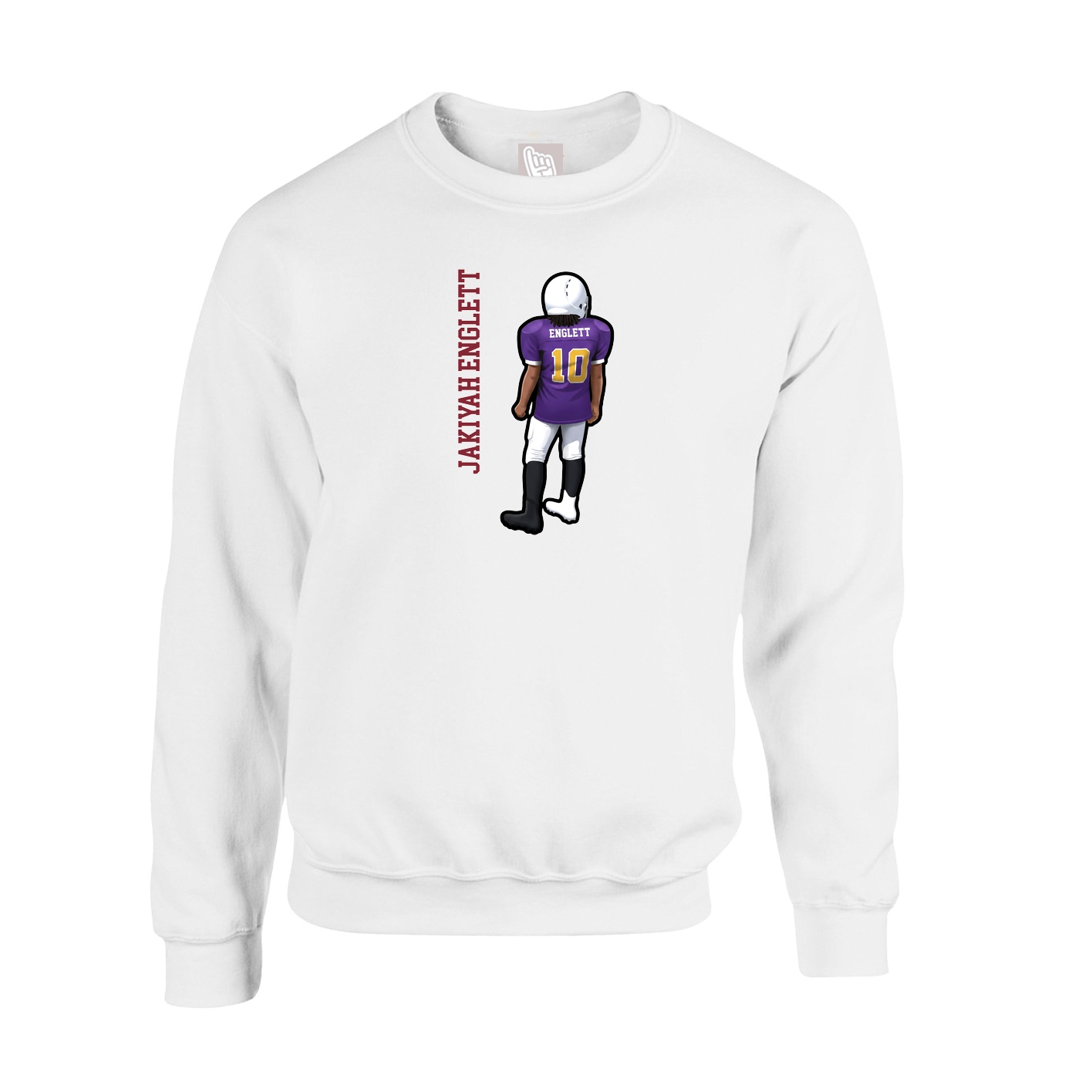 Fleece Crew — Name Vertical in White