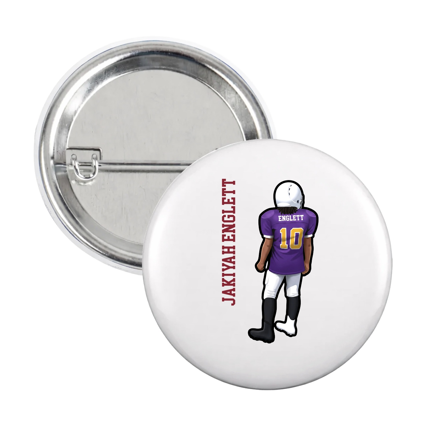 Game Day Button — Name Vertical in White