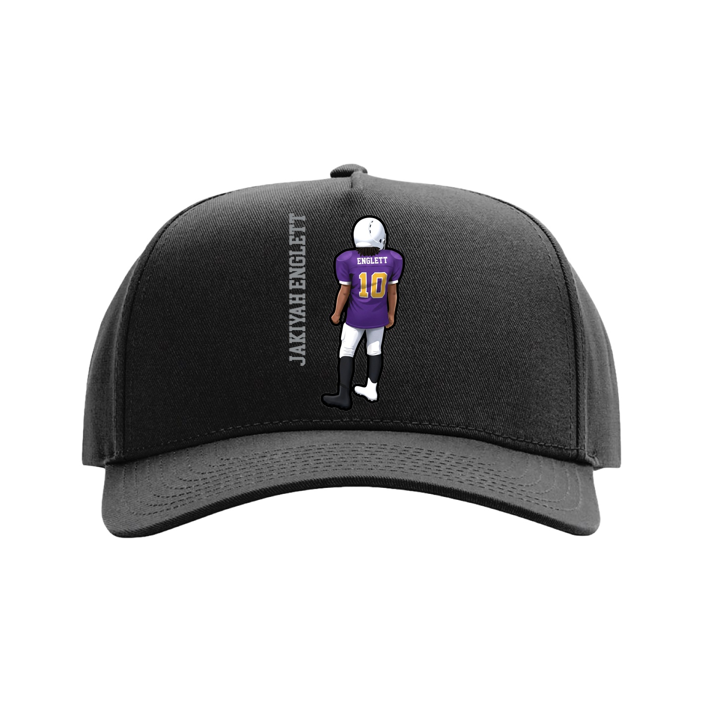 Full Fabric Five-Panel Champ Cap — Name Vertical in Black