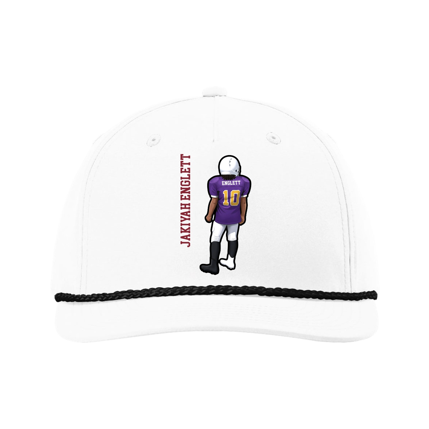 Five-Panel Classic Rope Cap — Name Vertical in White