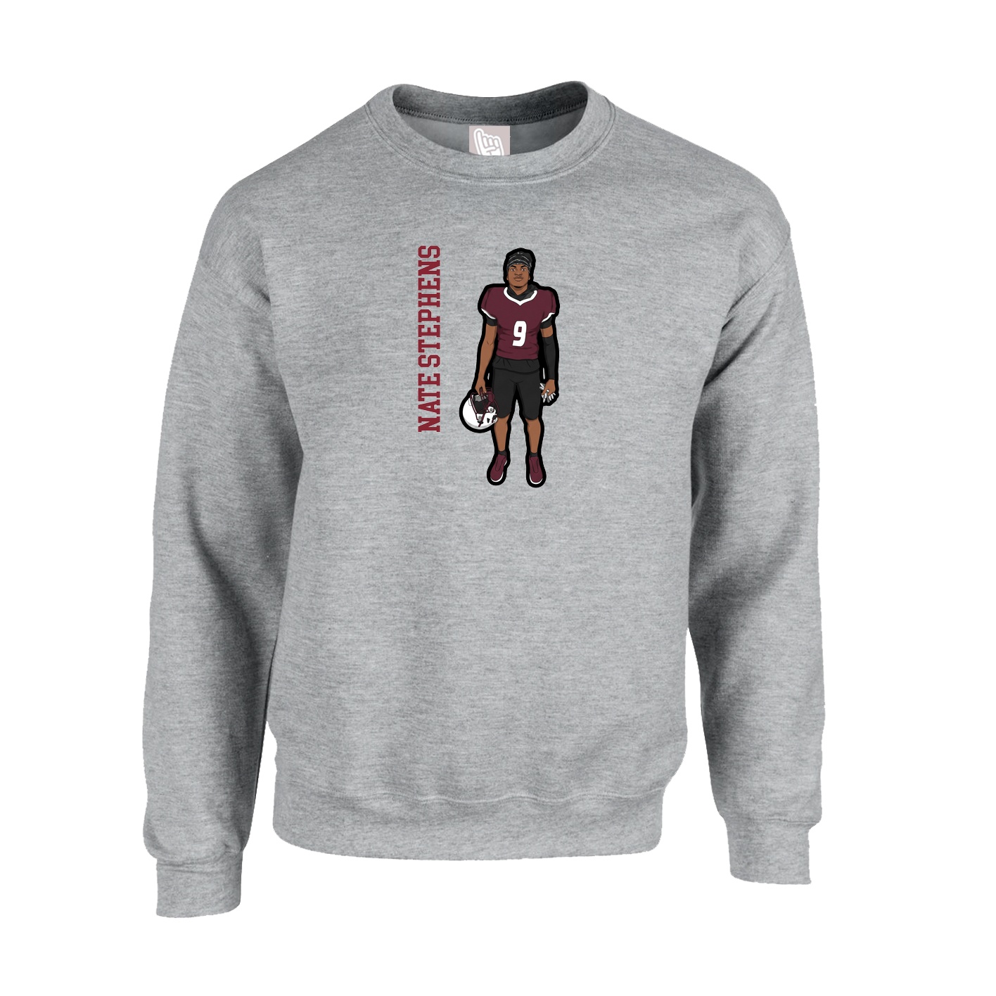 Fleece Crew — Name Vertical in Grey