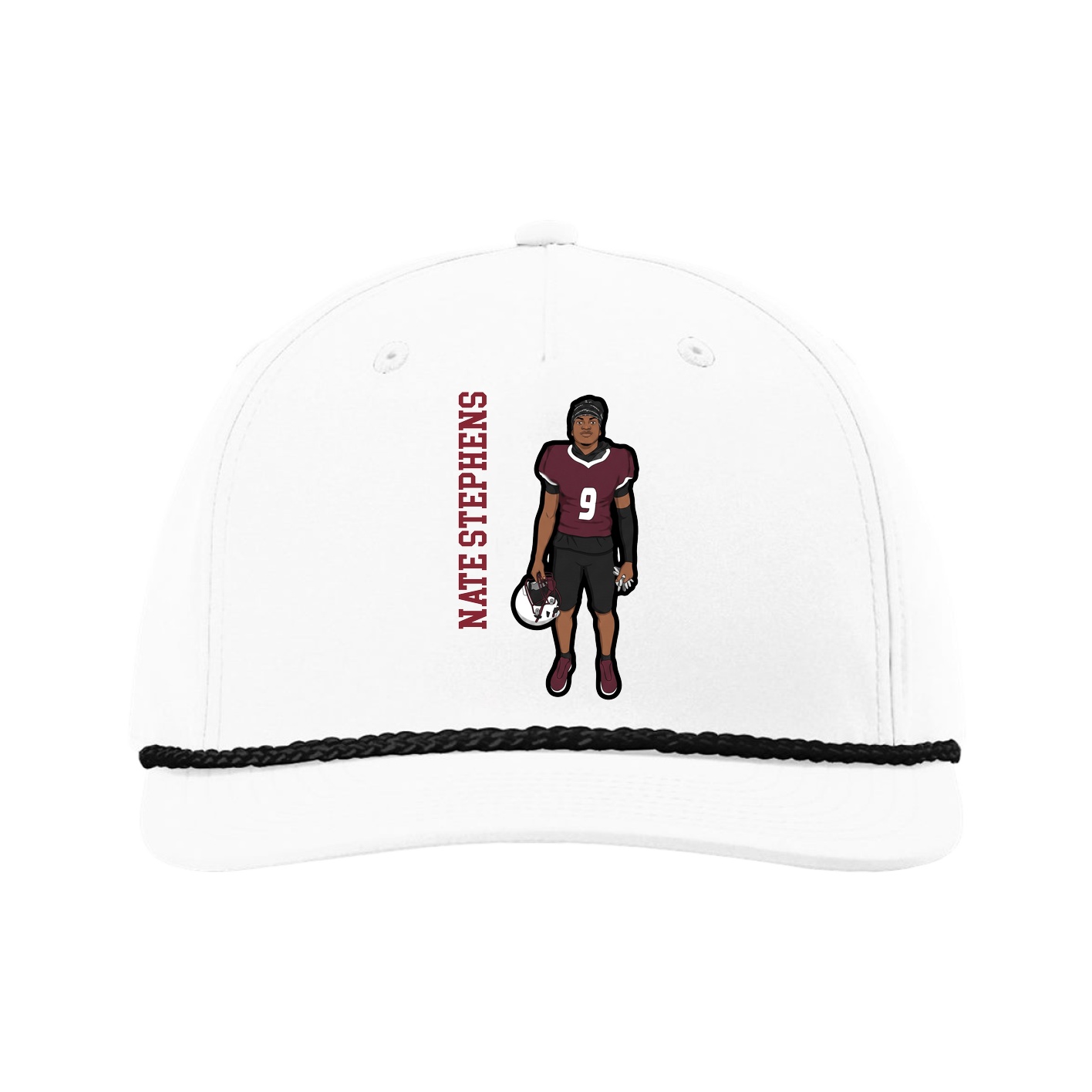 Five-Panel Classic Rope Cap — Name Vertical in White