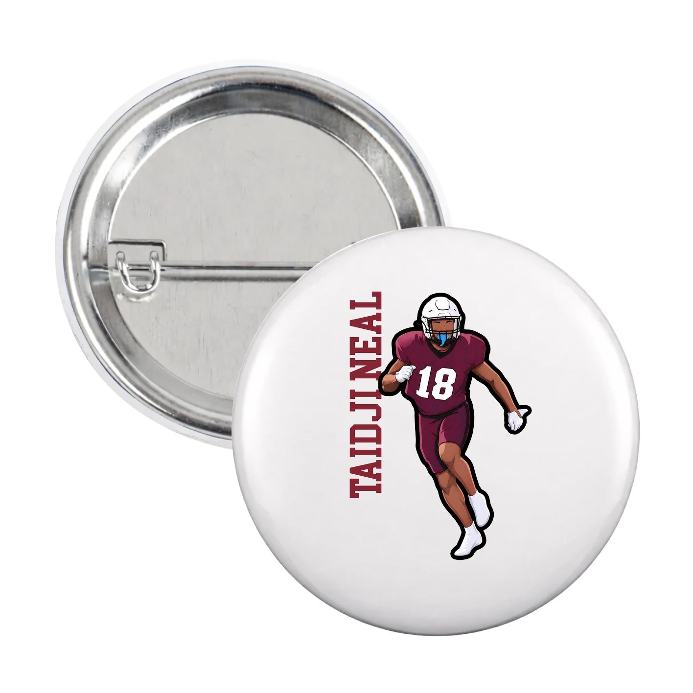 Game Day Button — Name Vertical in White