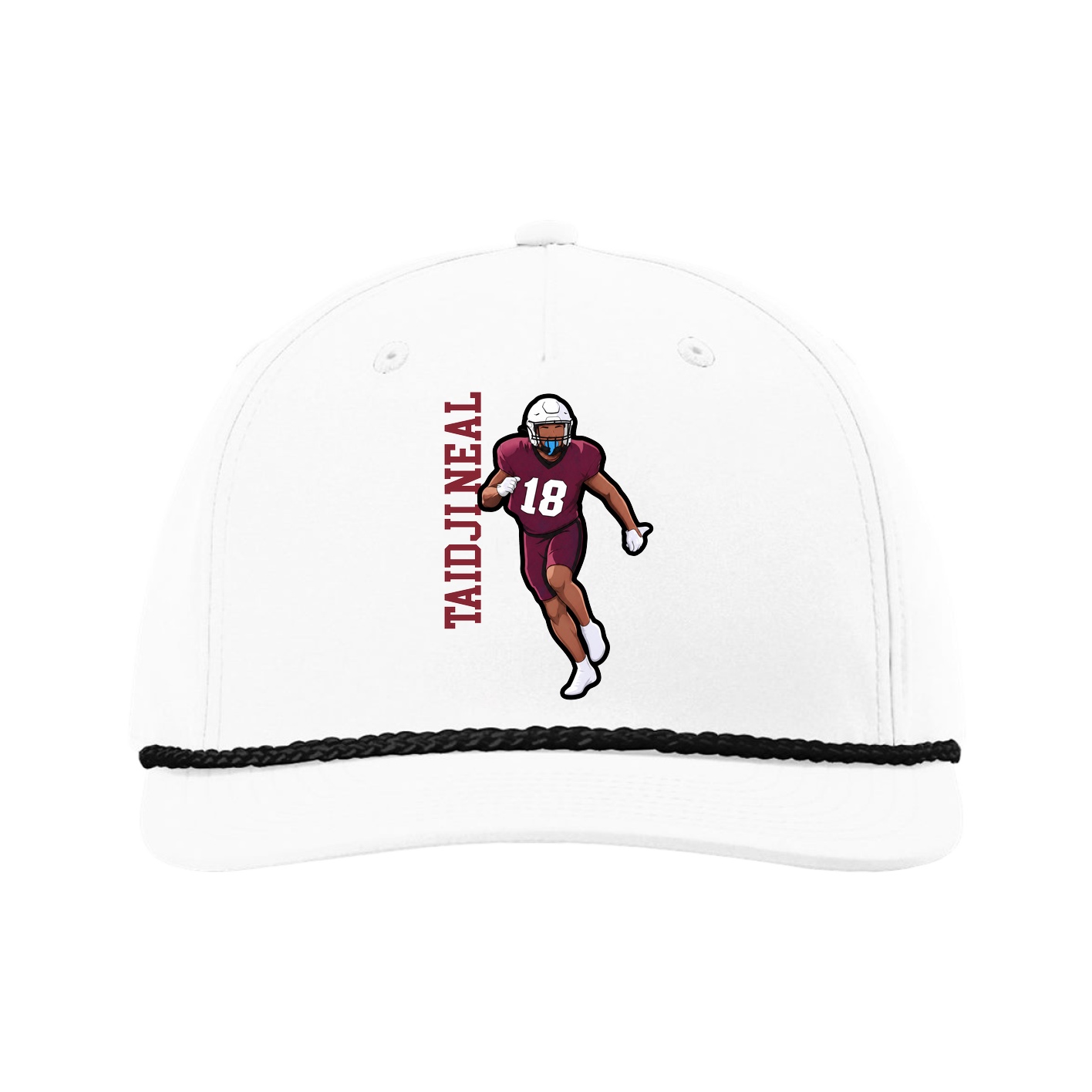Five-Panel Classic Rope Cap — Name Vertical in White
