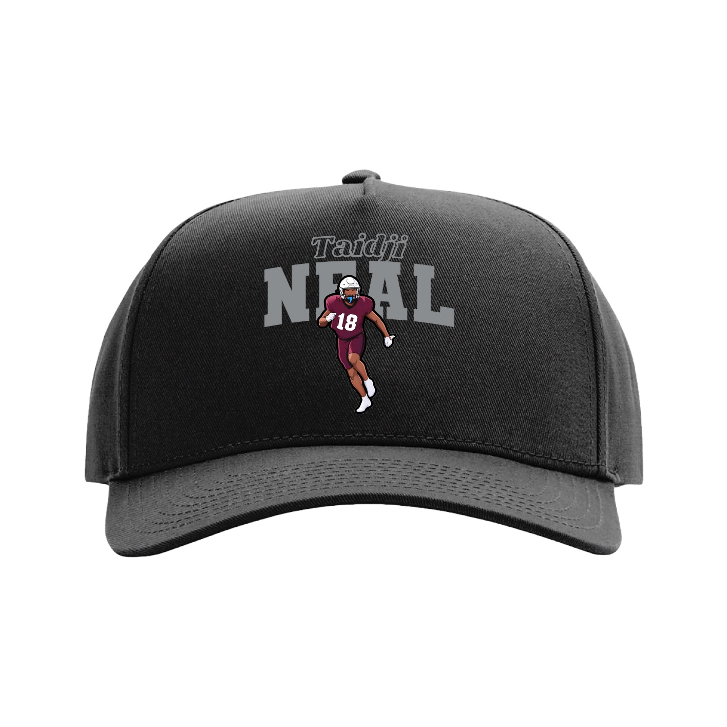 Full Fabric Five-Panel Champ Cap — Name Arch in Black