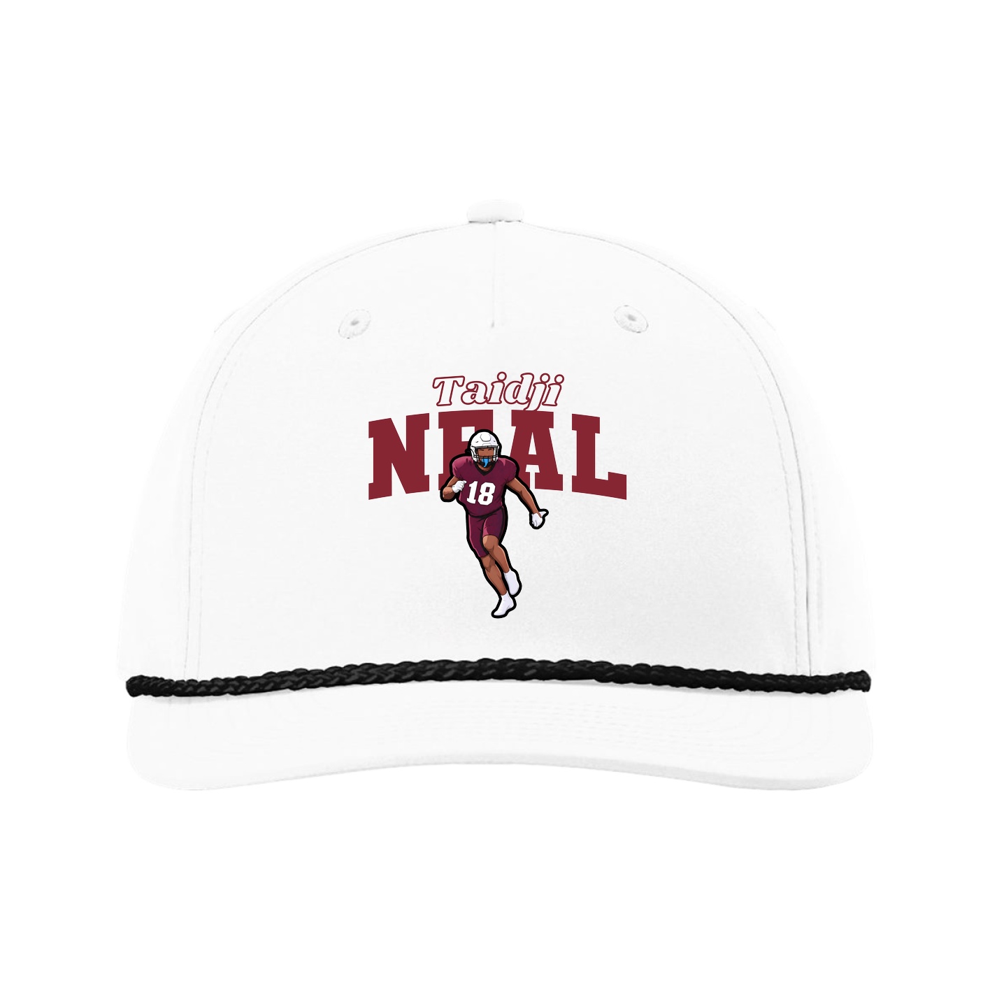 Five-Panel Classic Rope Cap — Name Arch in White