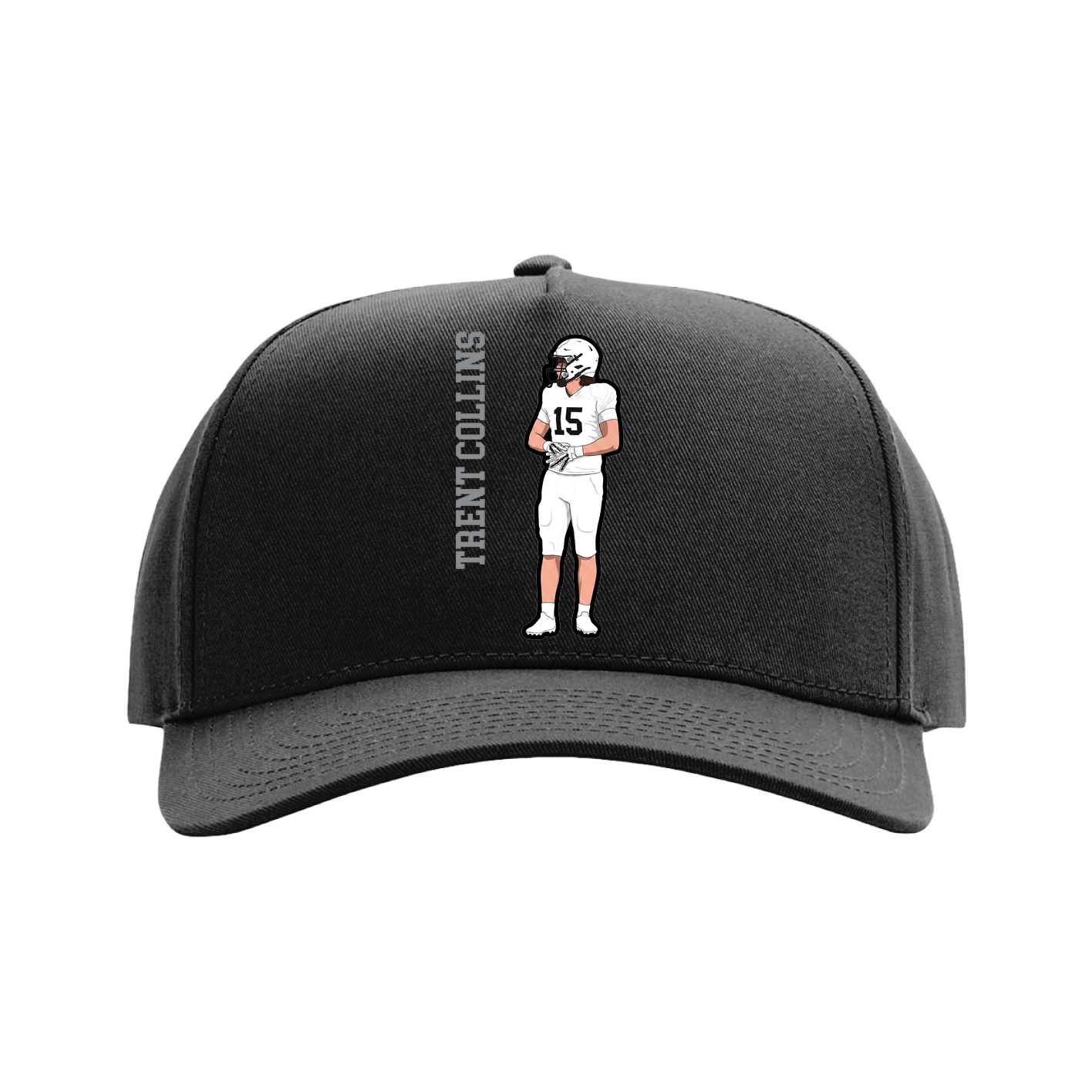 Full Fabric Five-Panel Champ Cap — Name Vertical in Black