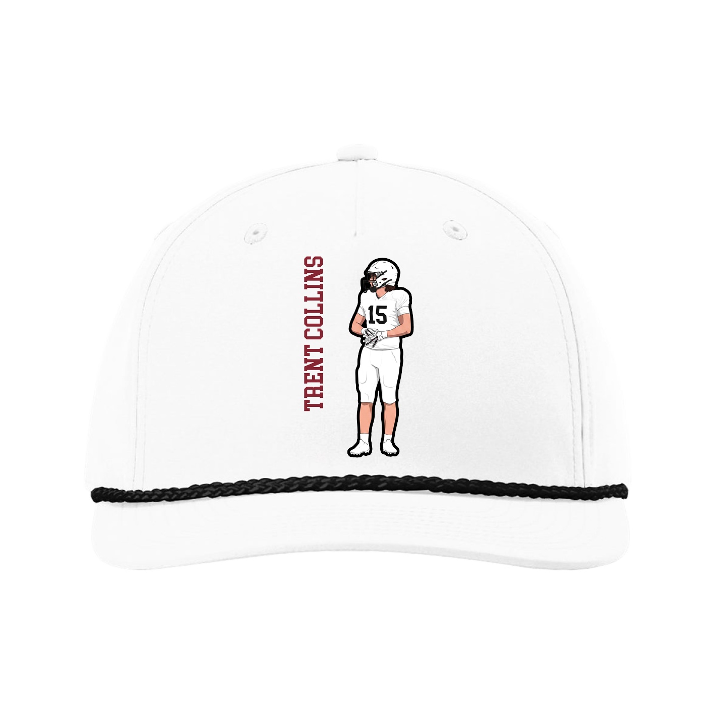 Five-Panel Classic Rope Cap — Name Vertical in White