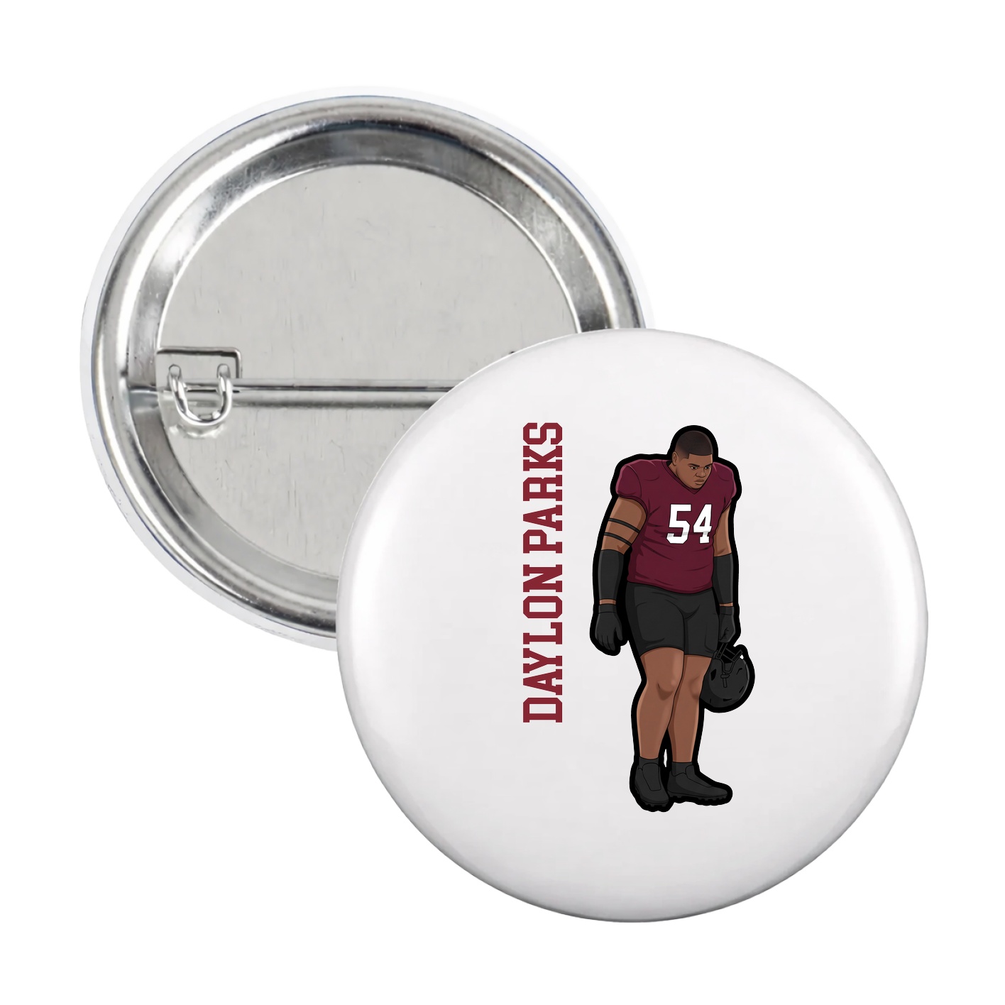 Game Day Button — Name Vertical in White
