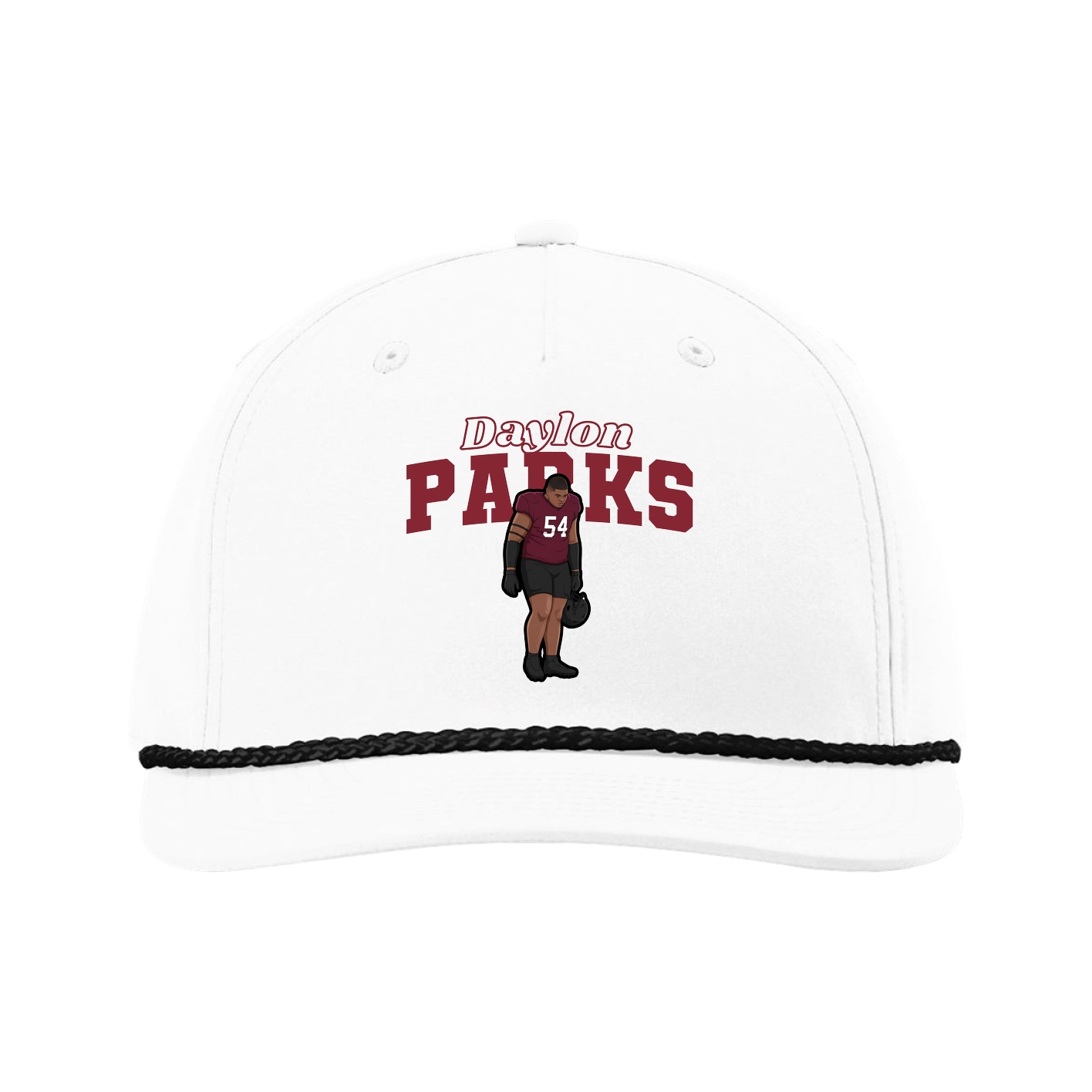 Five-Panel Classic Rope Cap — Name Arch in White