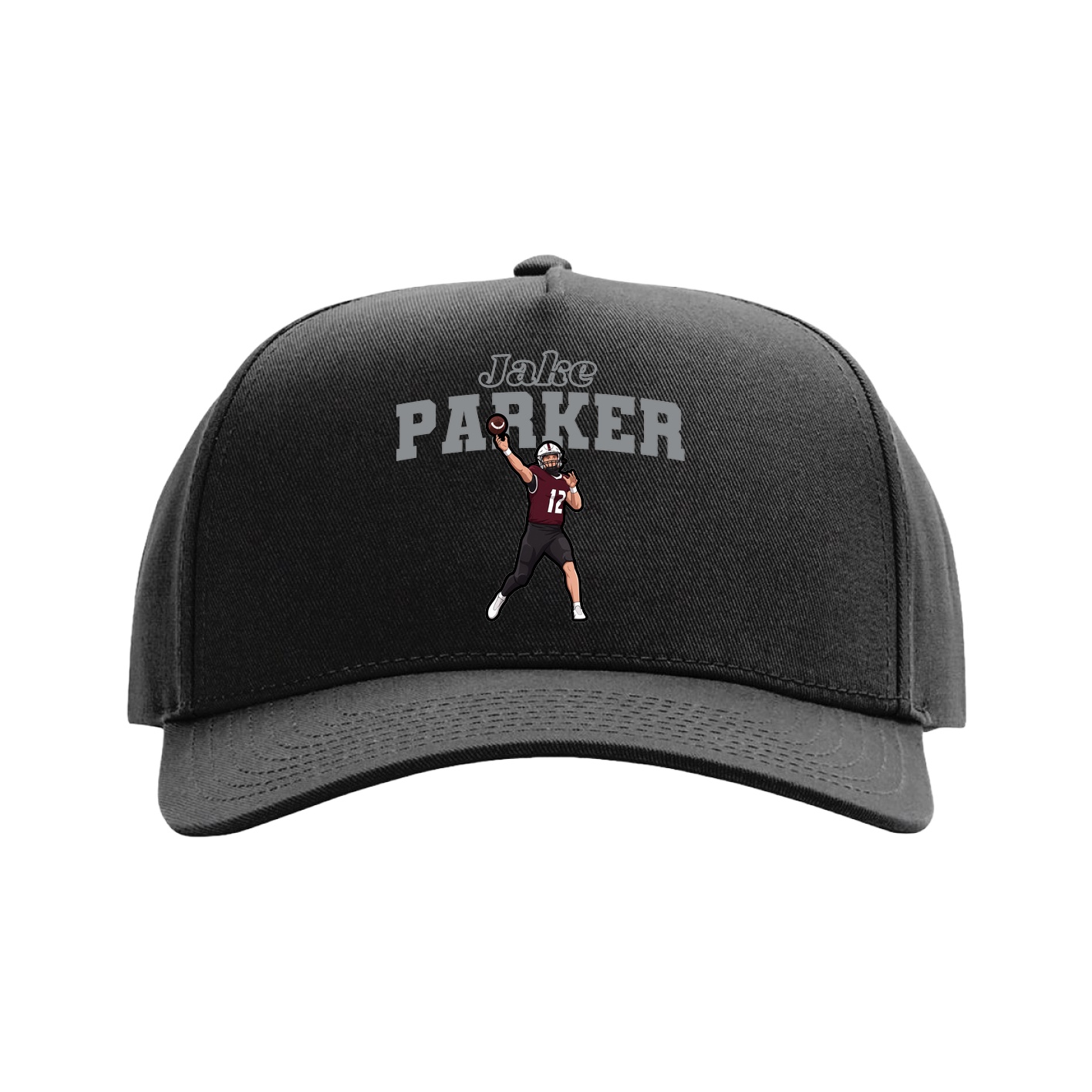 Full Fabric Five-Panel Champ Cap — Name Arch in Black