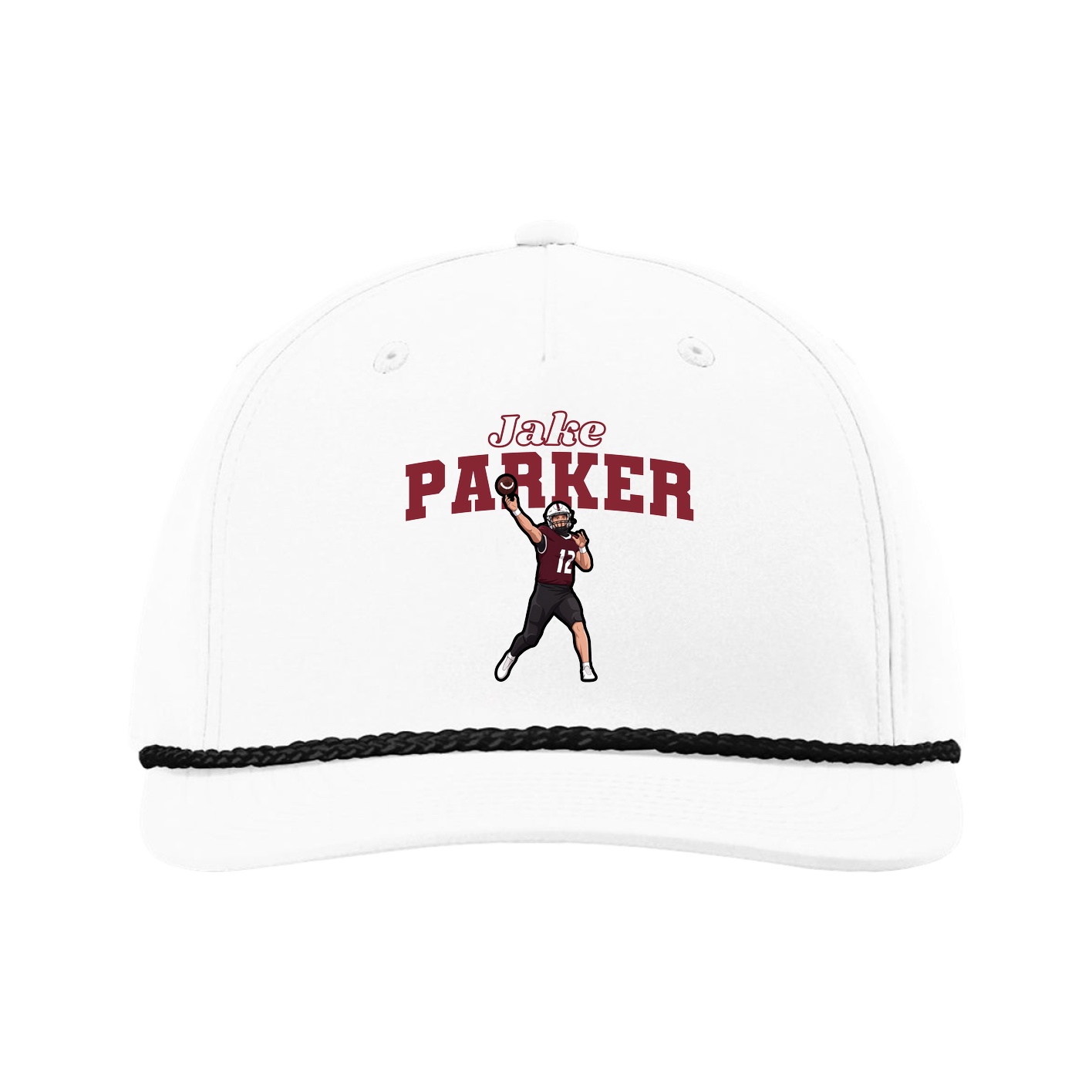 Five-Panel Classic Rope Cap — Name Arch in White