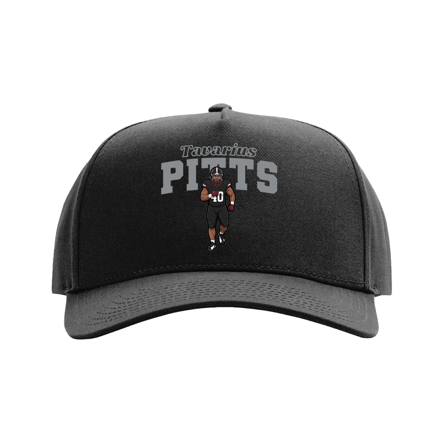 Full Fabric Five-Panel Champ Cap — Name Arch in Black
