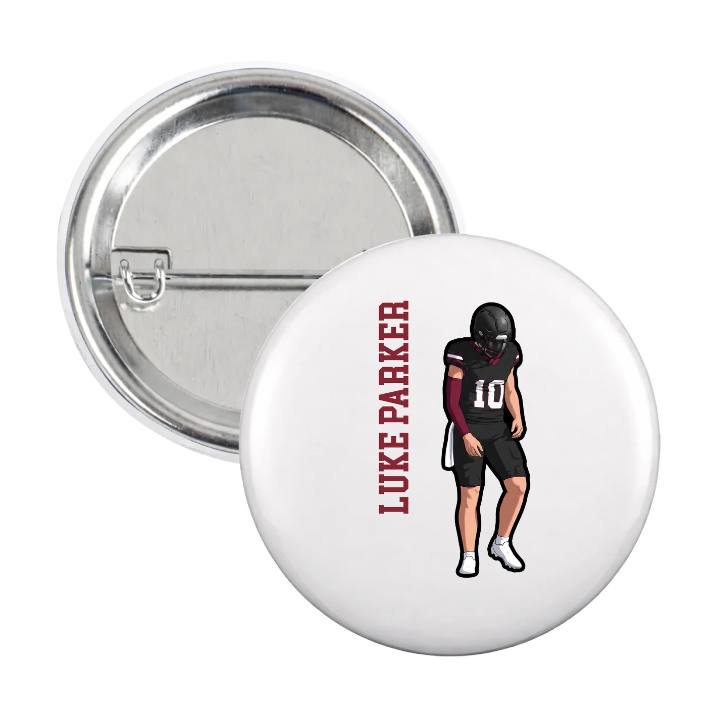 Game Day Button — Name Vertical in White