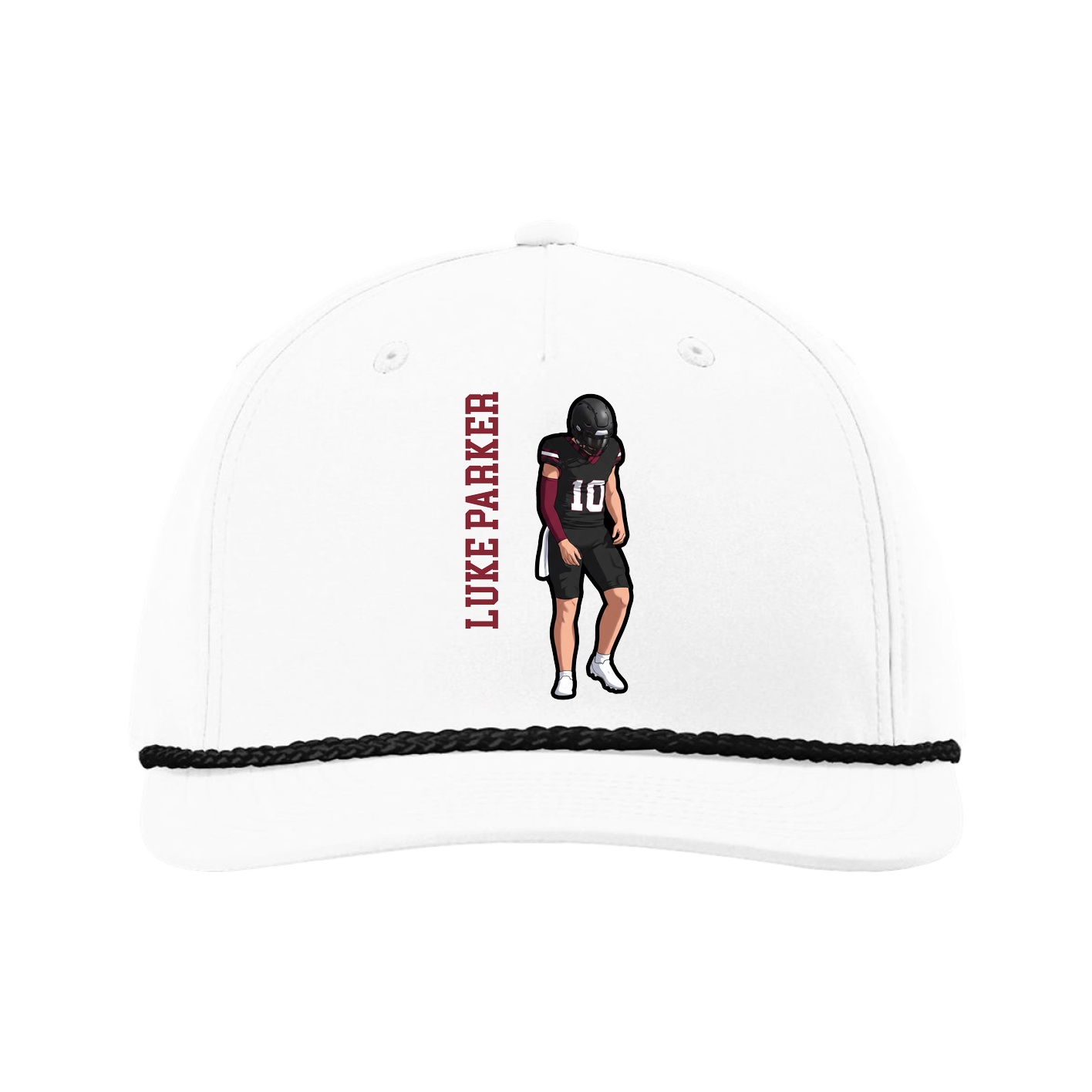 Five-Panel Classic Rope Cap — Name Vertical in White