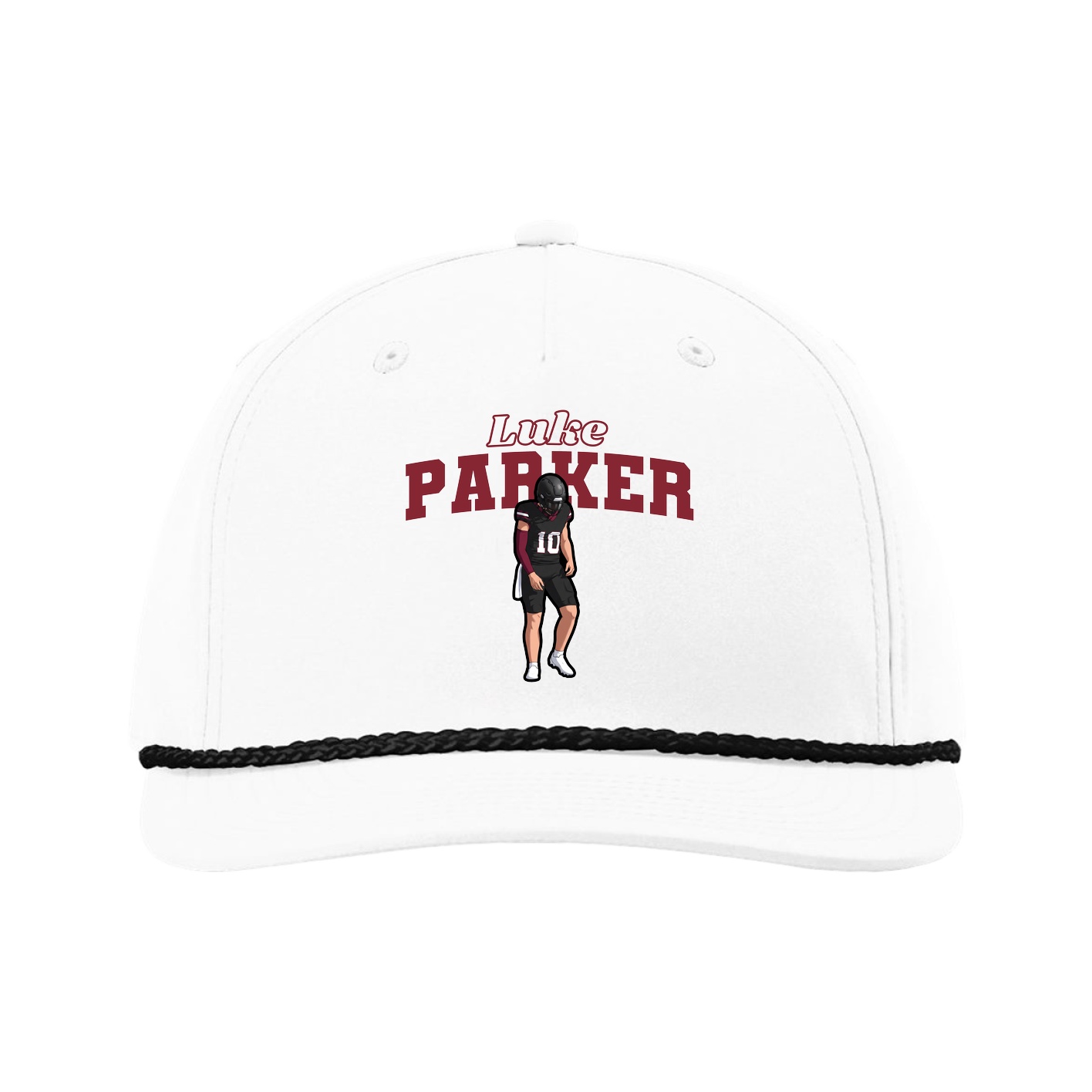 Five-Panel Classic Rope Cap — Name Arch in White