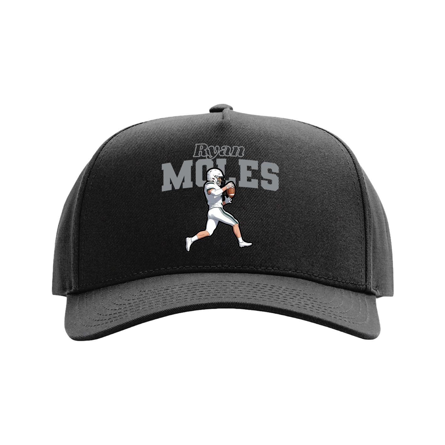 Full Fabric Five-Panel Champ Cap — Name Arch in Black