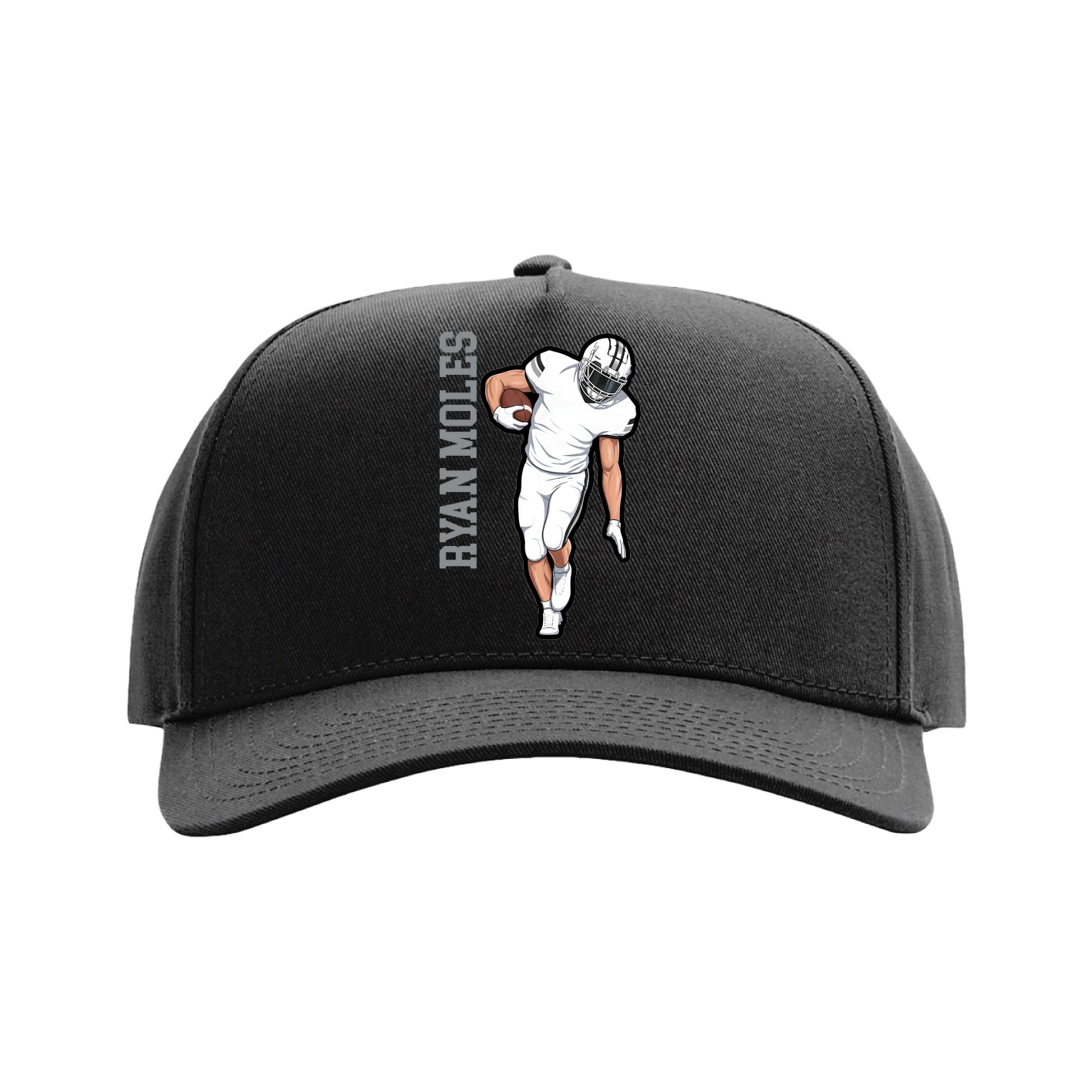 Full Fabric Five-Panel Champ Cap — Name Vertical in Black