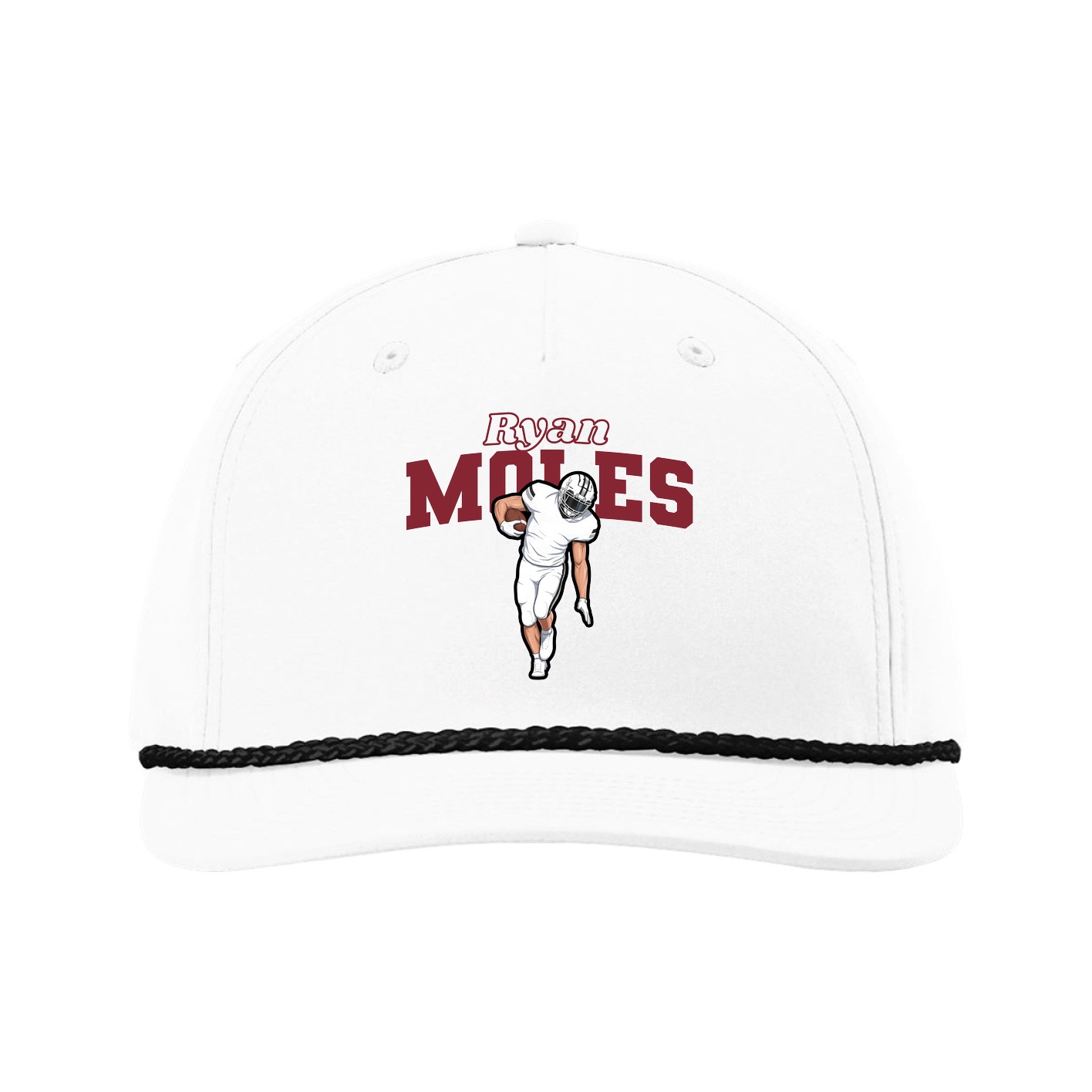Five-Panel Classic Rope Cap — Name Arch in White