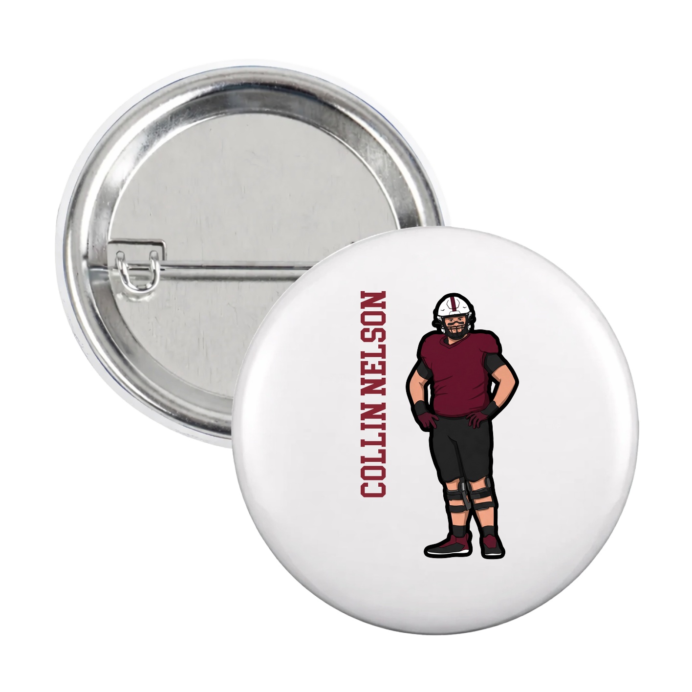 Game Day Button — Name Vertical in White