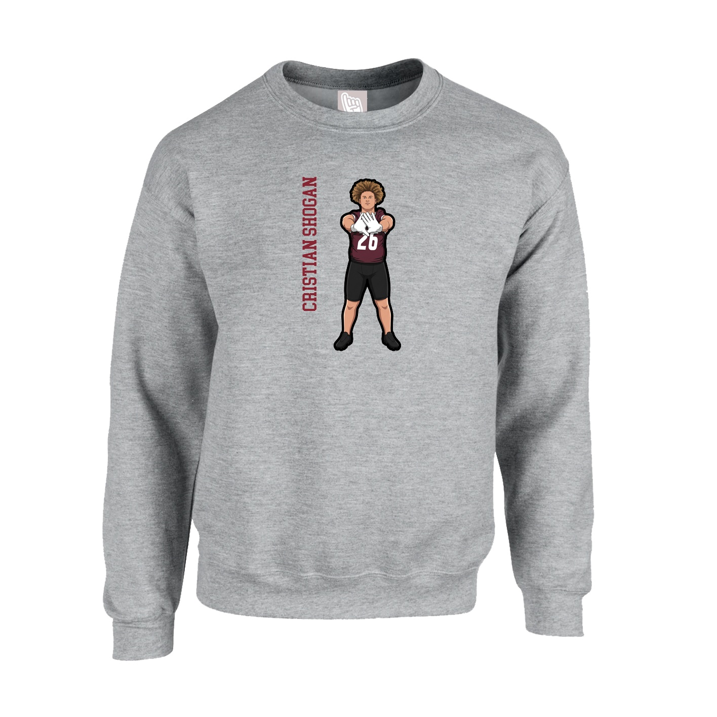 Fleece Crew — Name Vertical in Grey