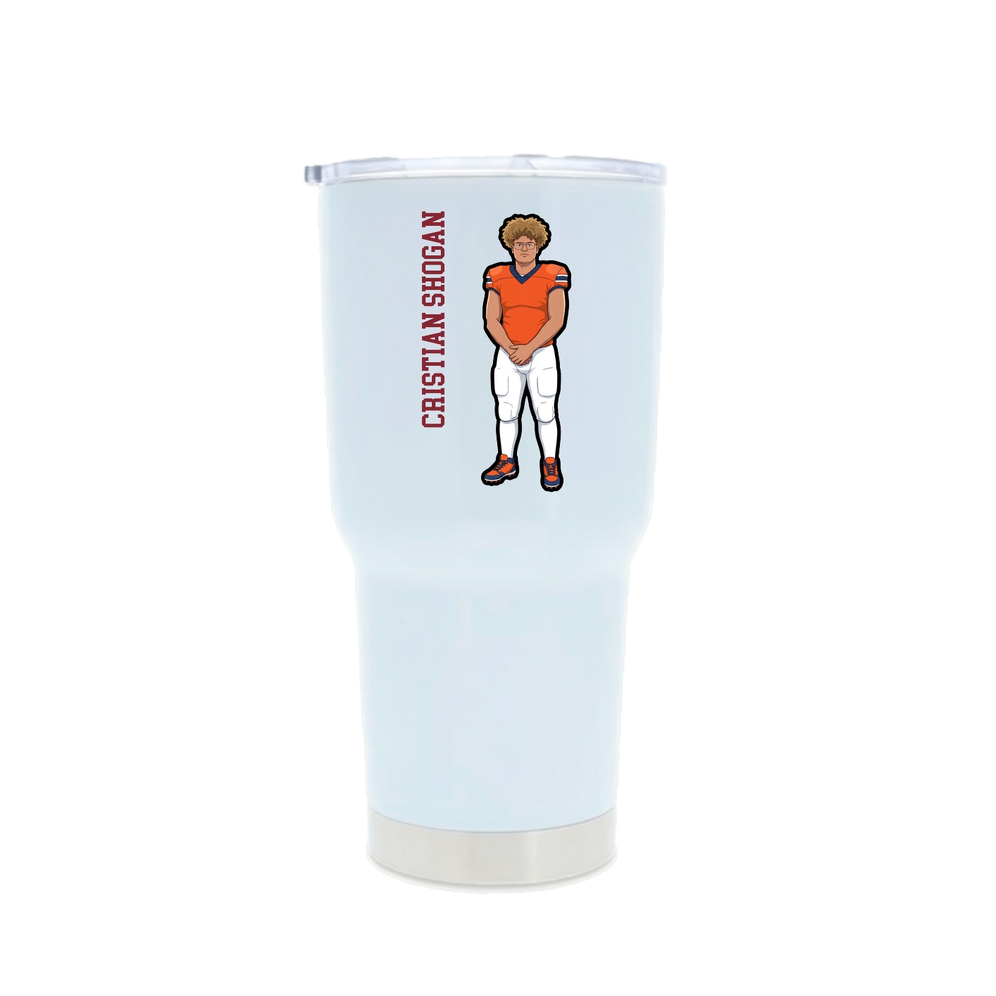 30oz Stainless Steel Tumbler — Name Vertical in White