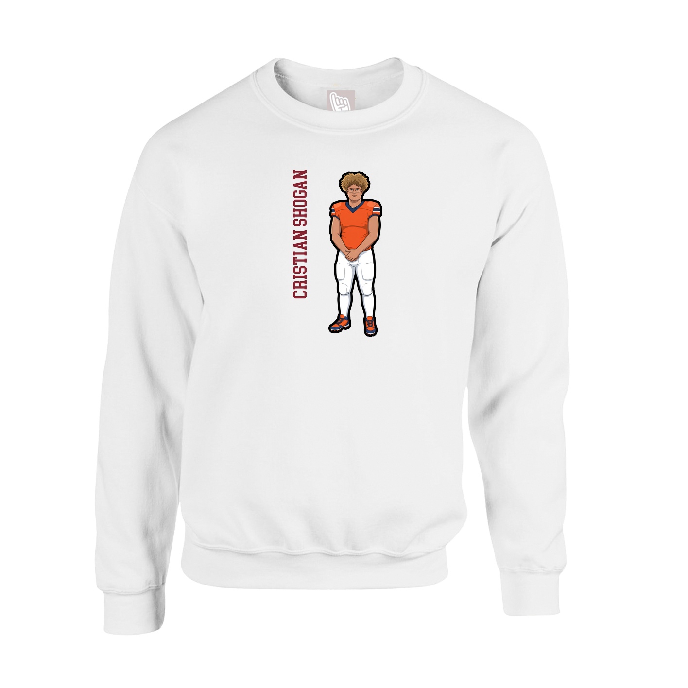 Fleece Crew — Name Vertical in White