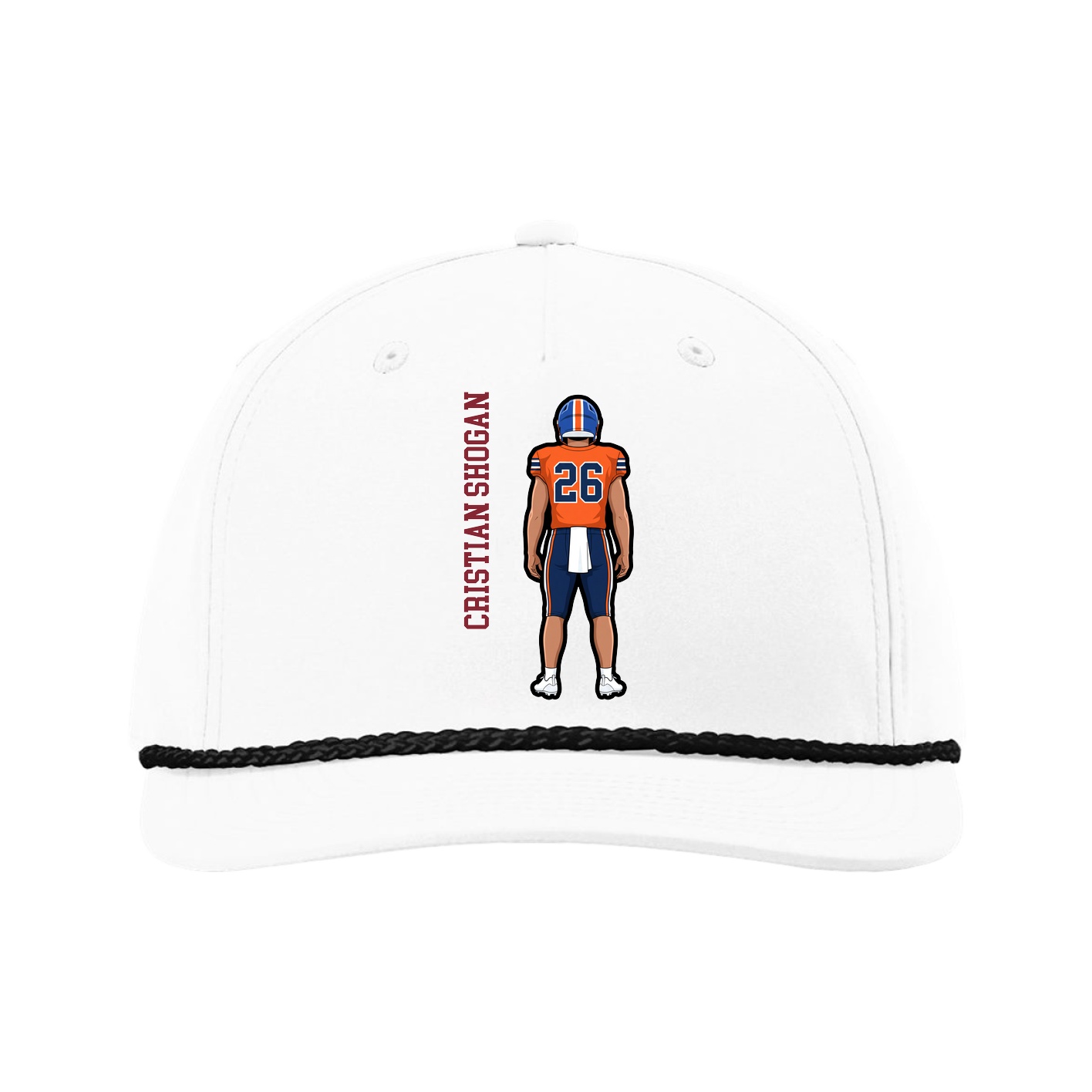 Five-Panel Classic Rope Cap — Name Vertical in White