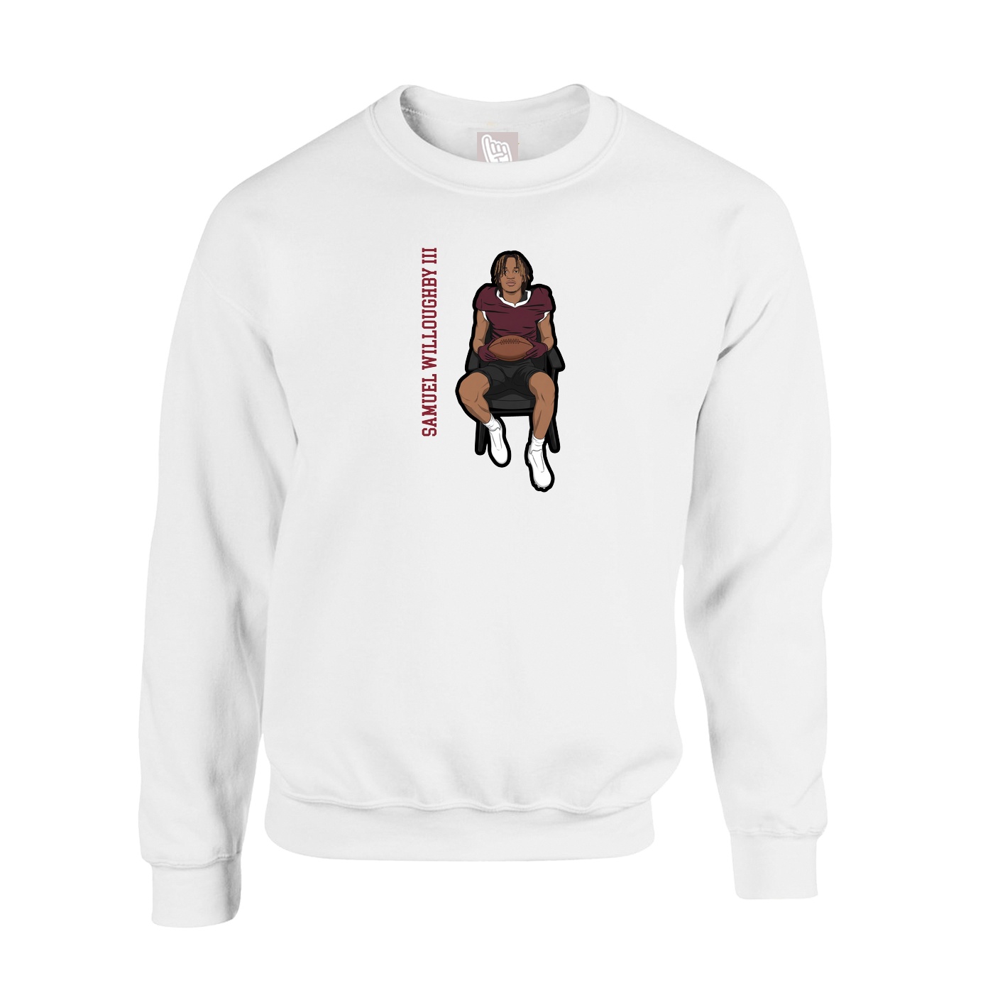 Fleece Crew — Name Vertical in White