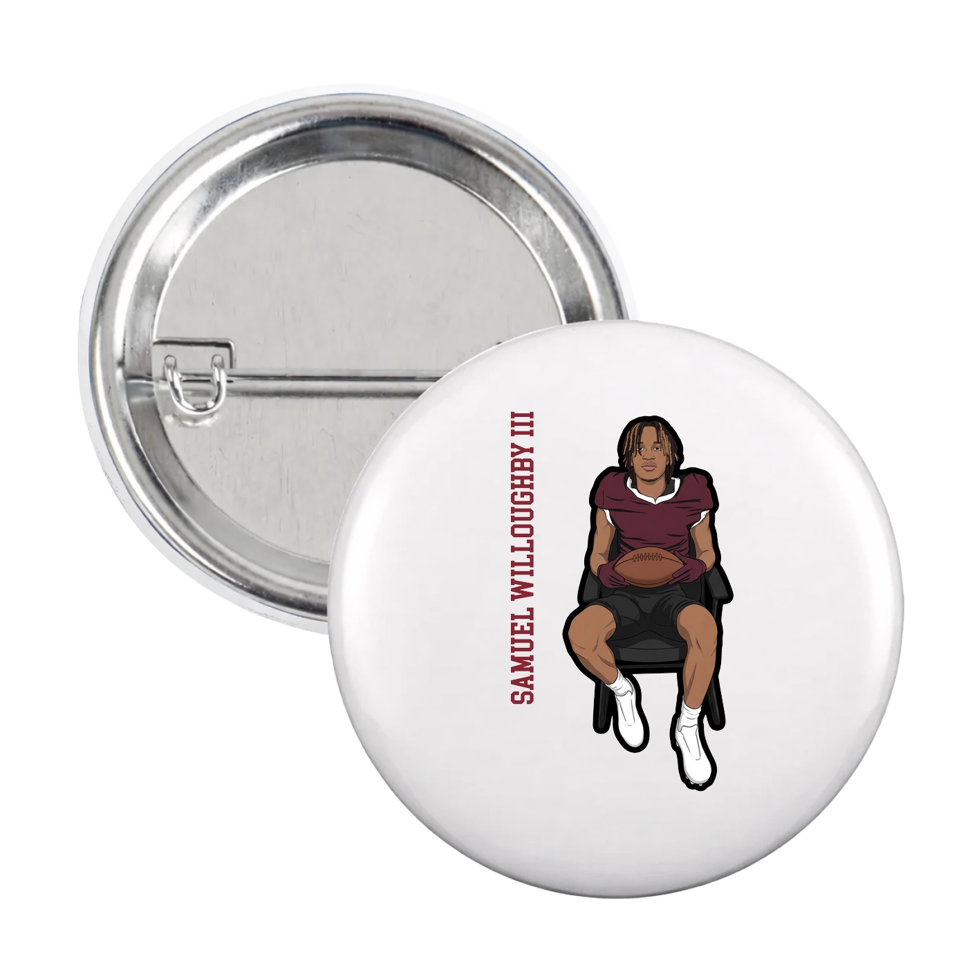 Game Day Button — Name Vertical in White