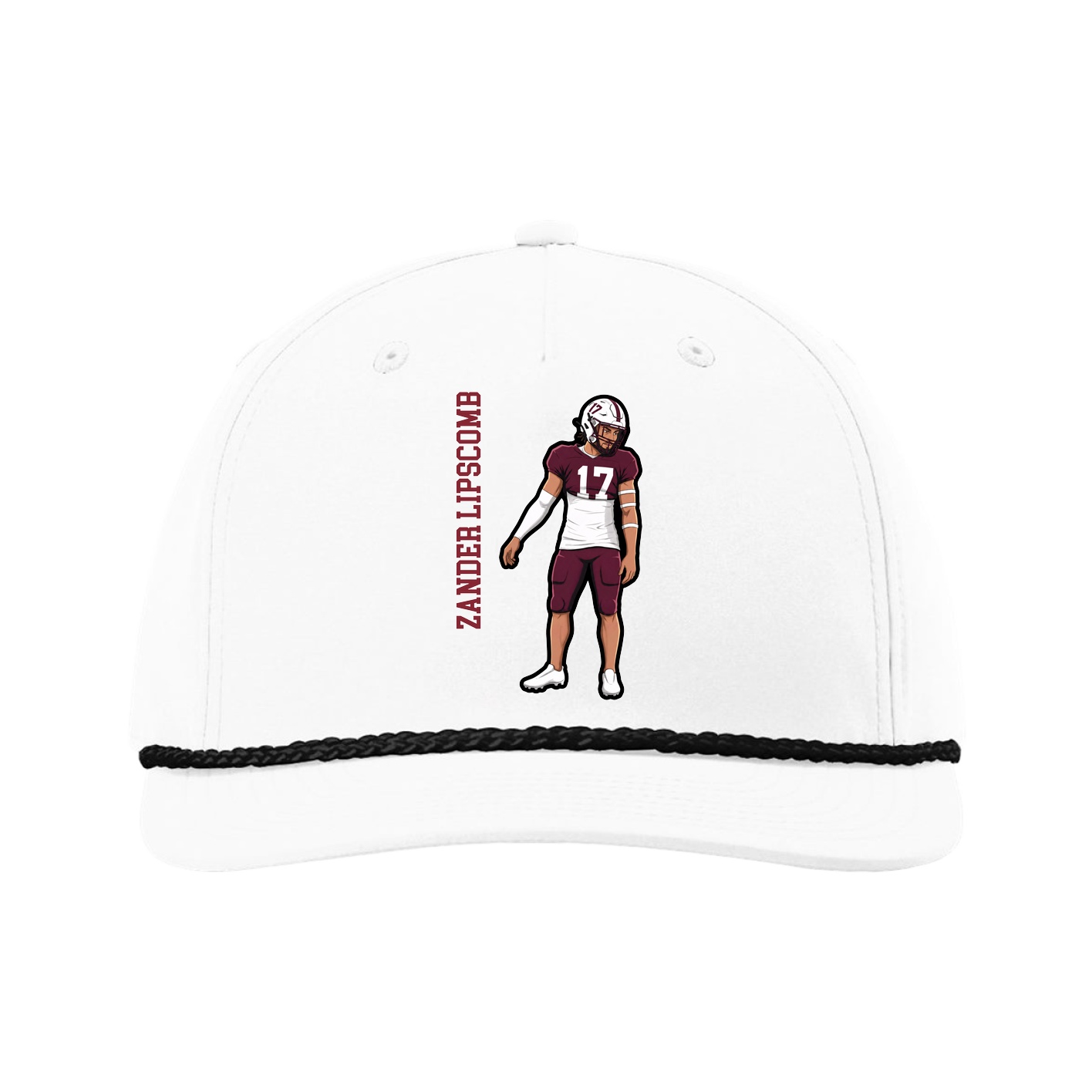 Five-Panel Classic Rope Cap — Name Vertical in White