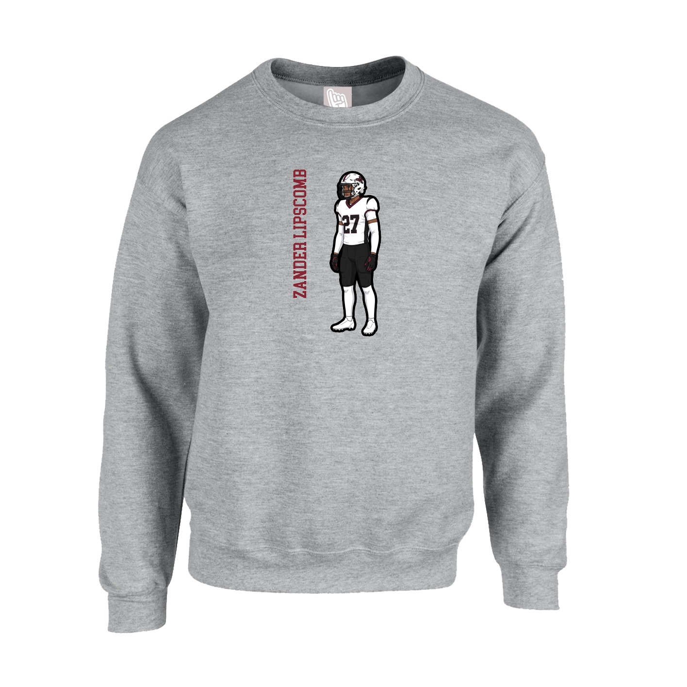 Fleece Crew — Name Vertical in Grey