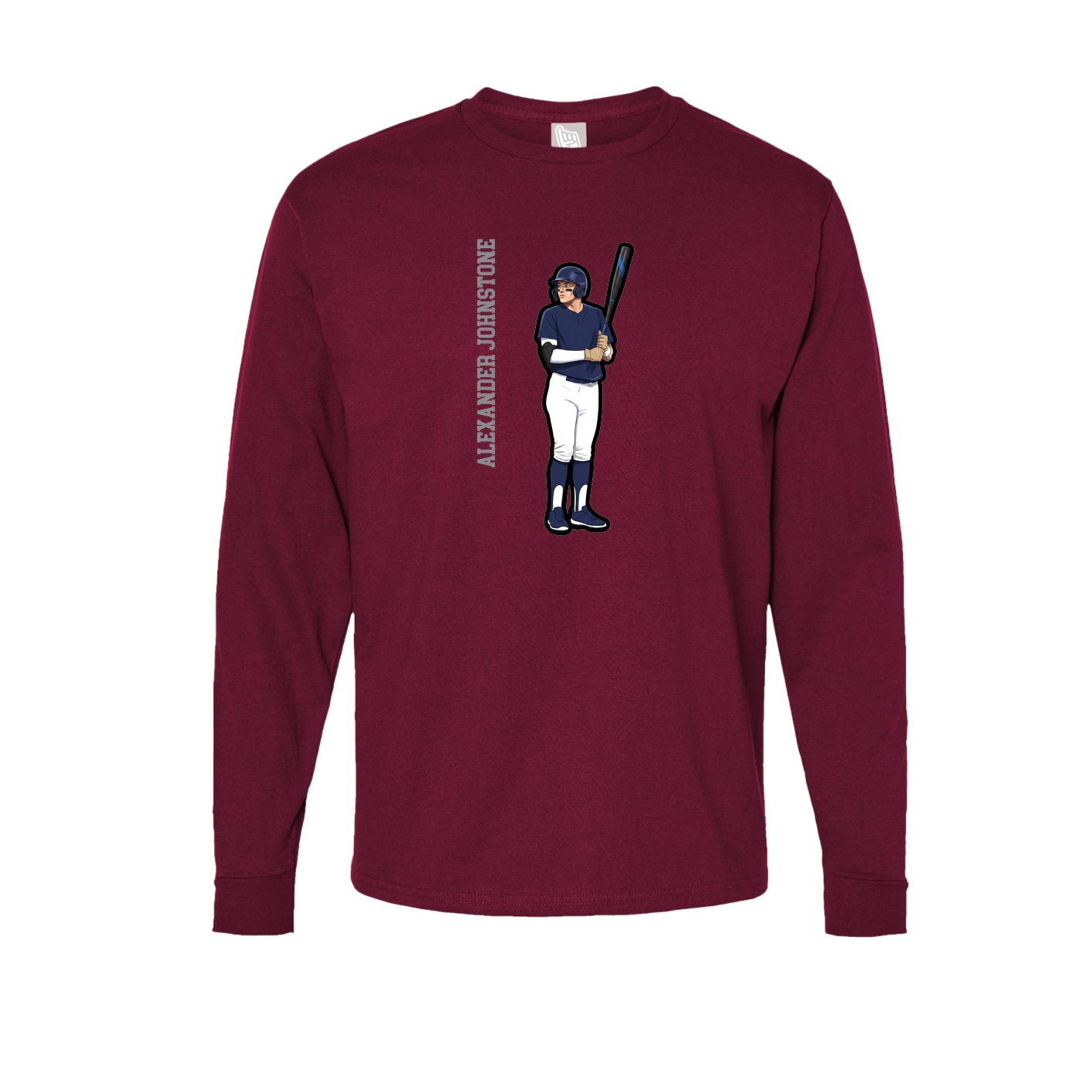 Long Sleeve Tee — Name Vertical in Cardinal