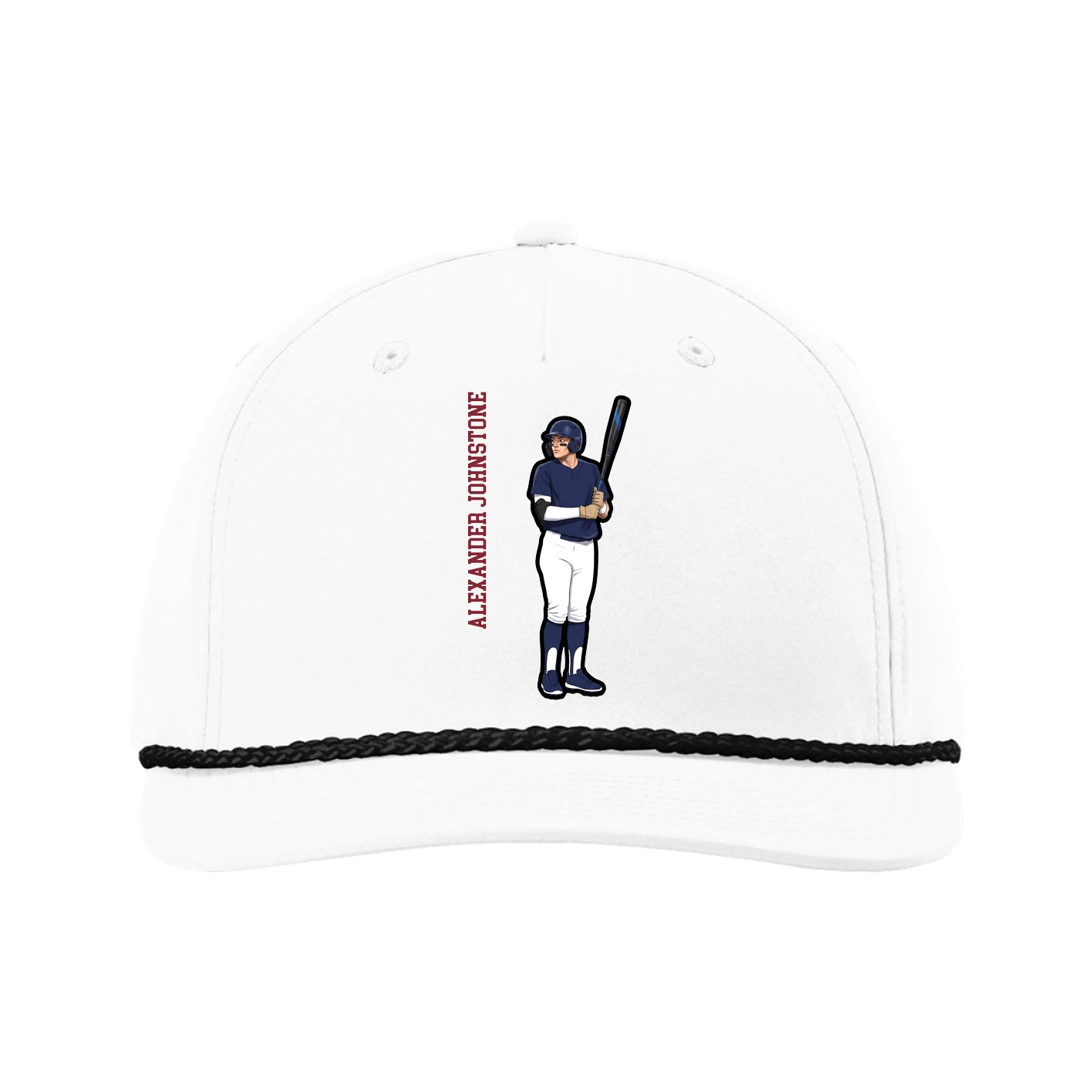Five-Panel Classic Rope Cap — Name Vertical in White