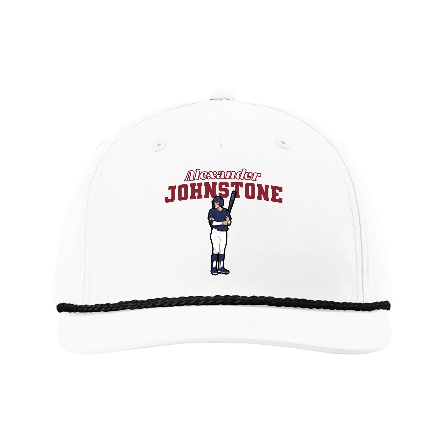 Five-Panel Classic Rope Cap — Name Arch in White
