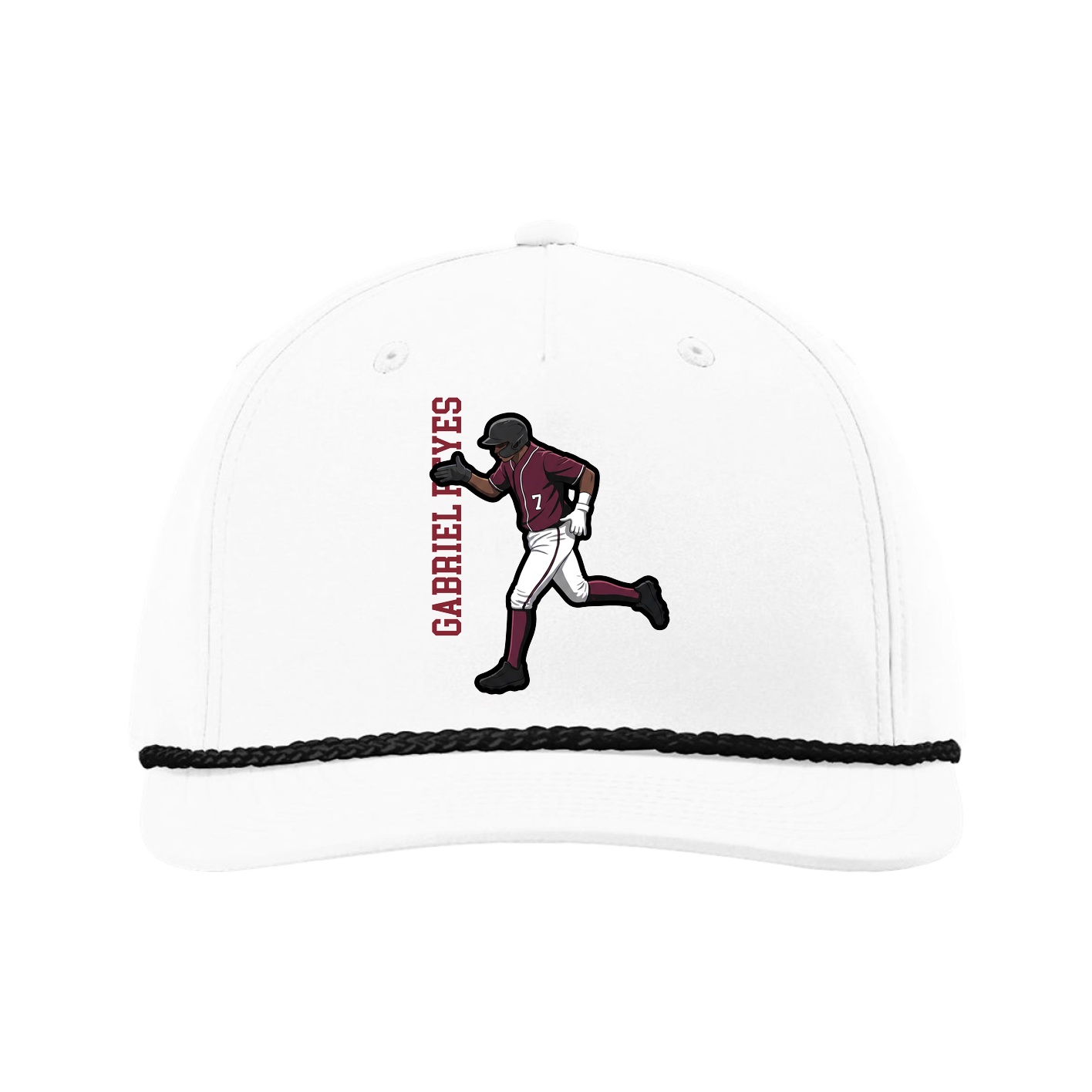 Five-Panel Classic Rope Cap — Name Vertical in White