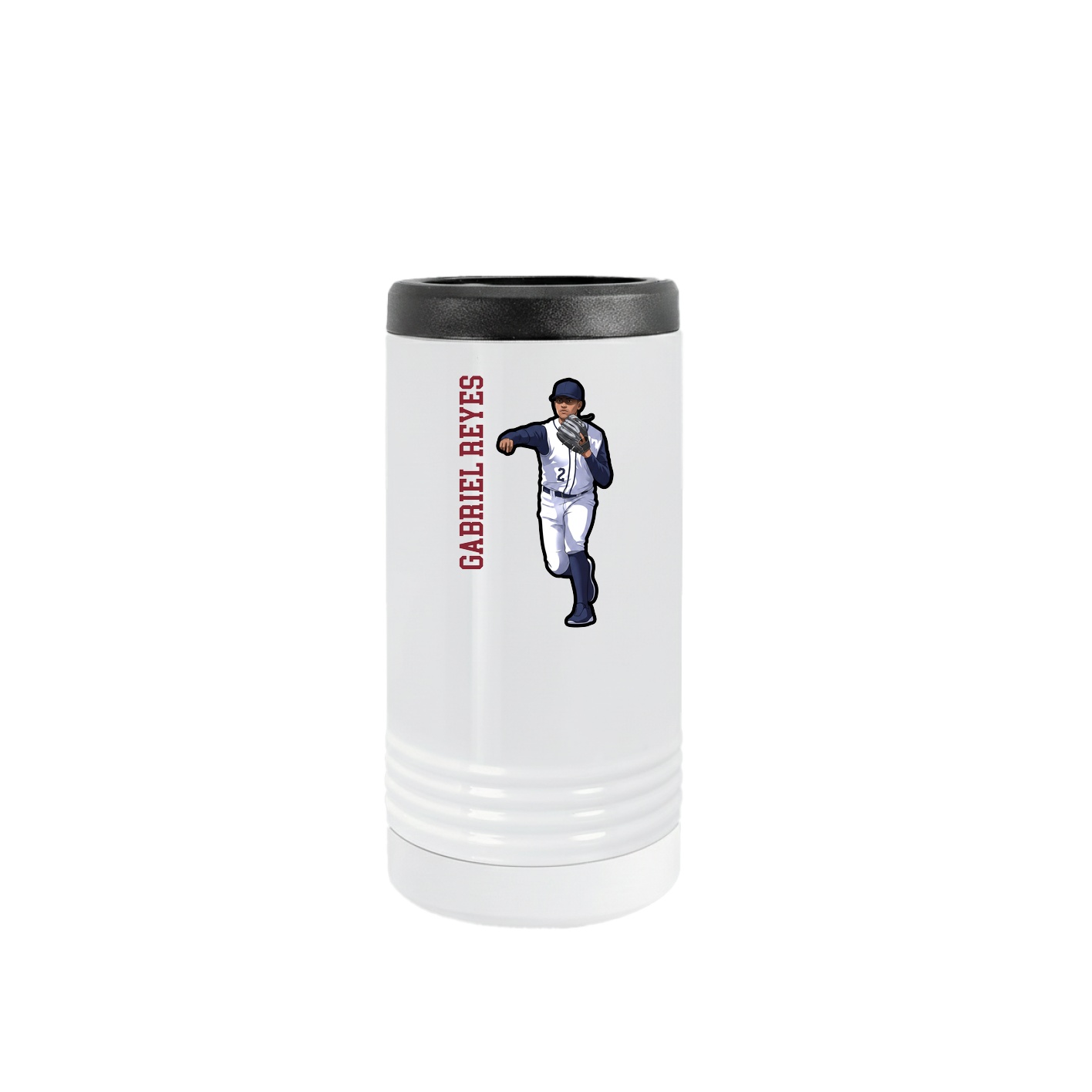 Slim Beverage Holder — Name Vertical in White
