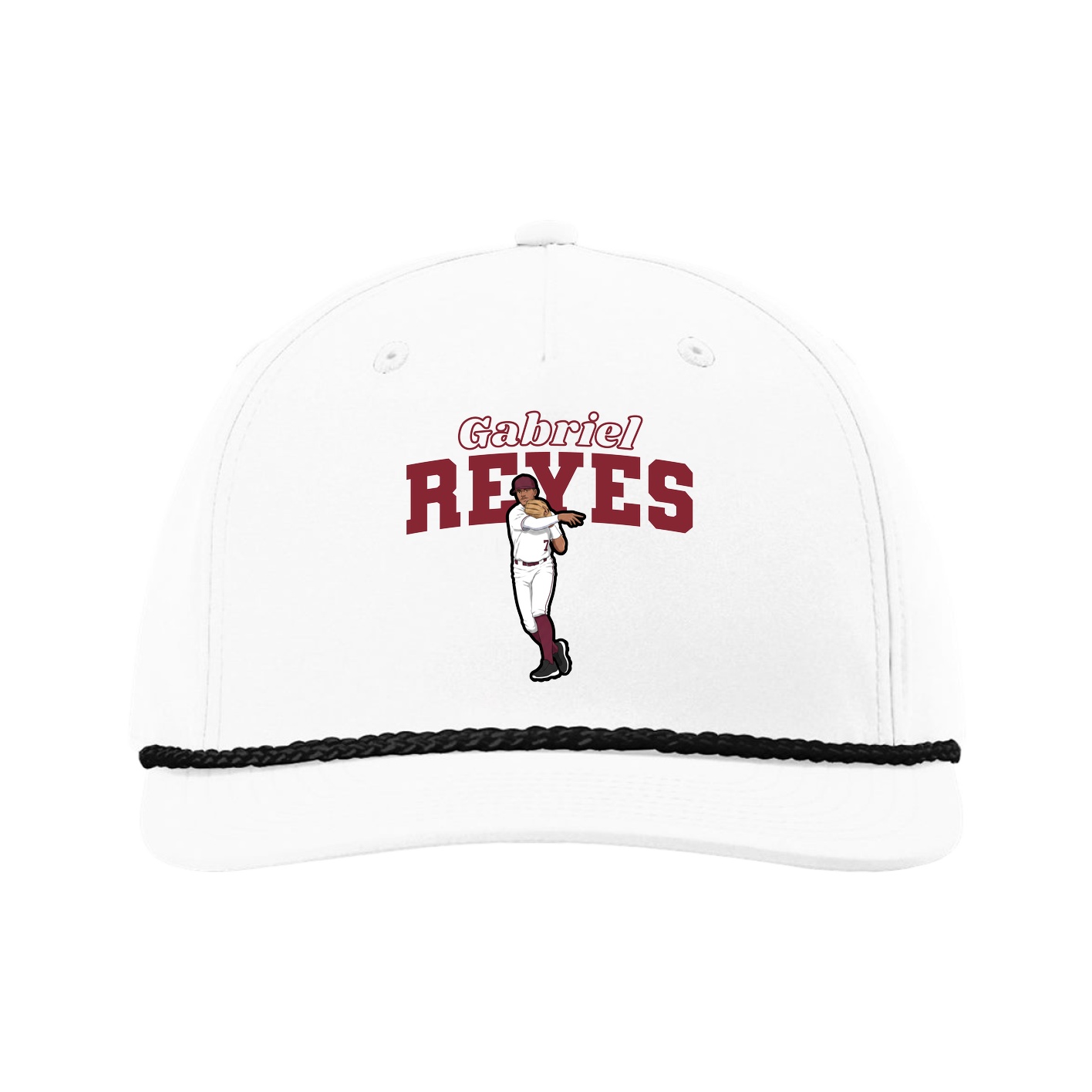 Five-Panel Classic Rope Cap — Name Arch in White