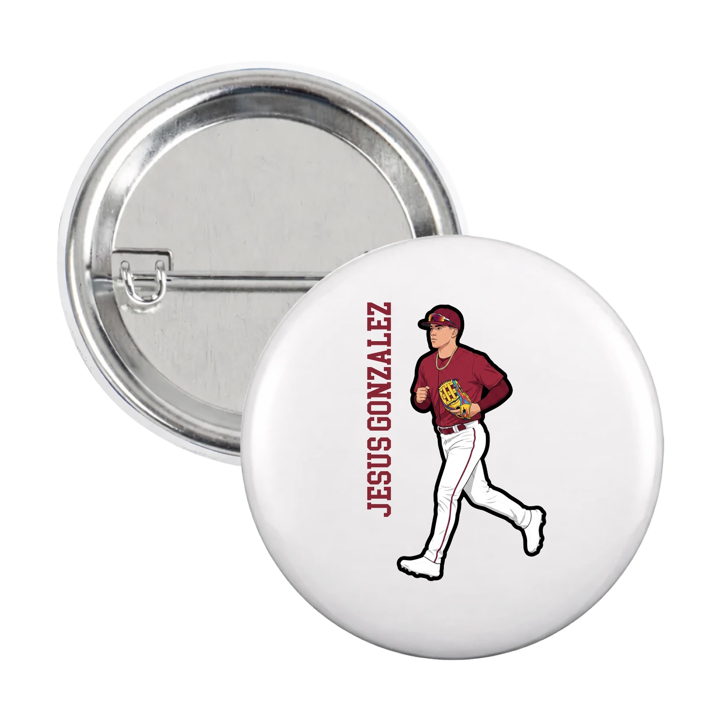 Game Day Button — Name Vertical in White