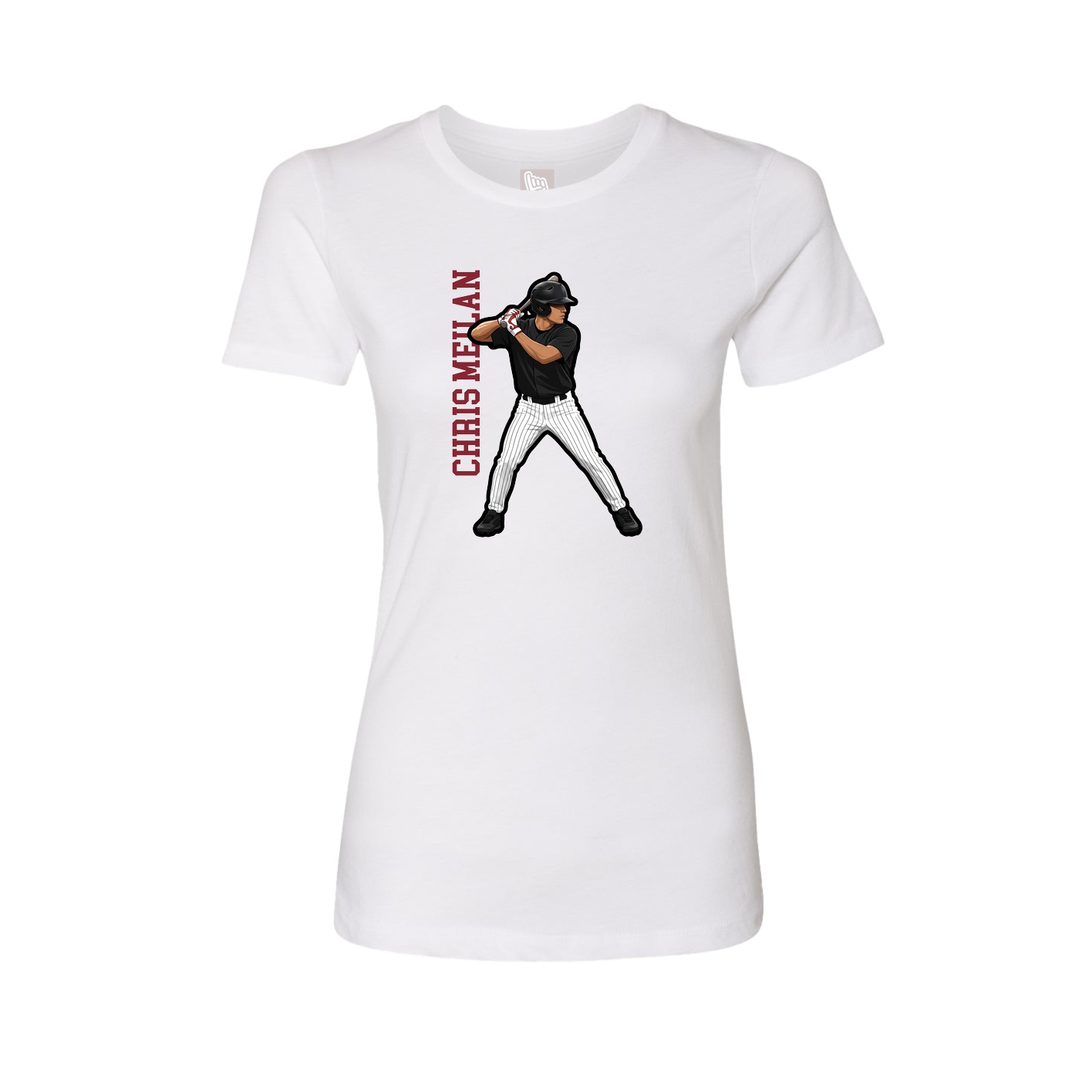 Fitted Women's Tee — Name Vertical in White