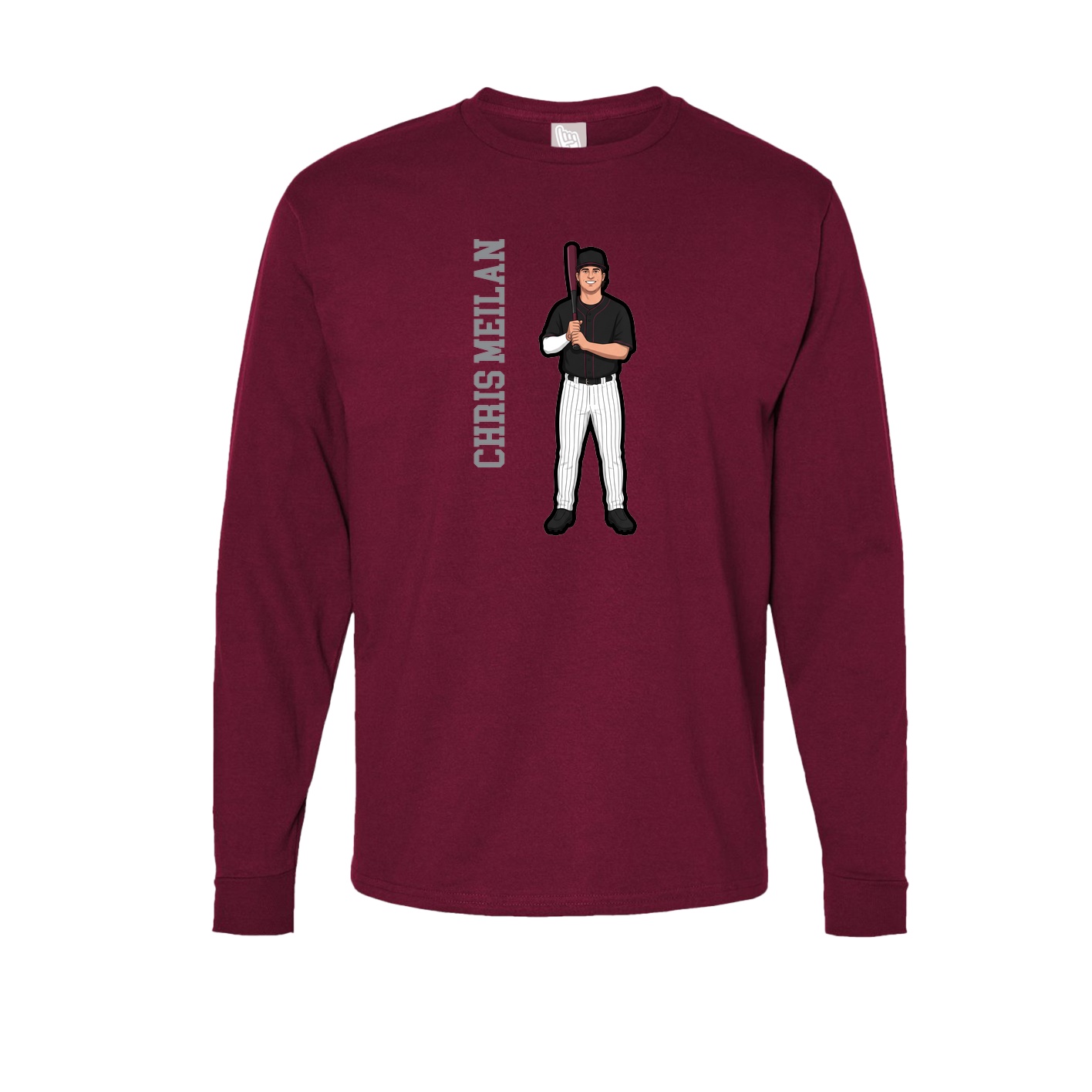 Long Sleeve Tee — Name Vertical in Cardinal