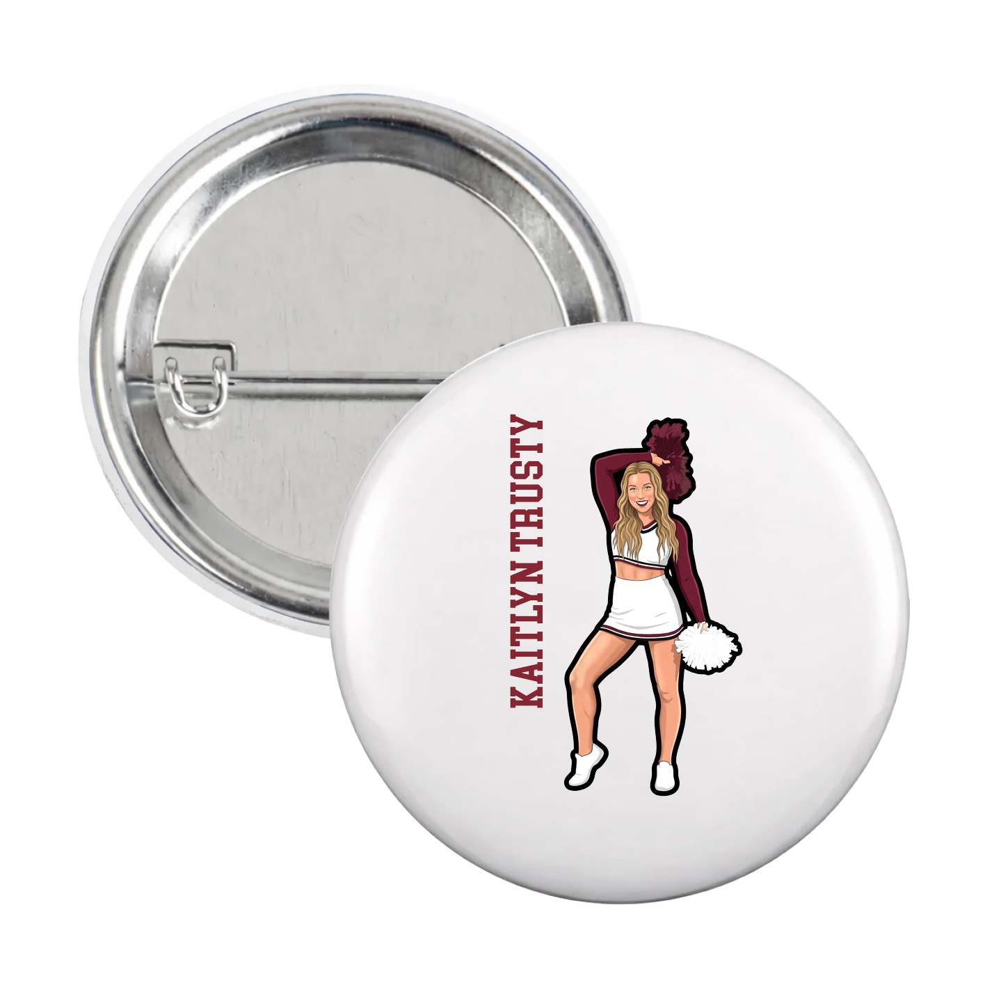 Game Day Button — Name Vertical in White