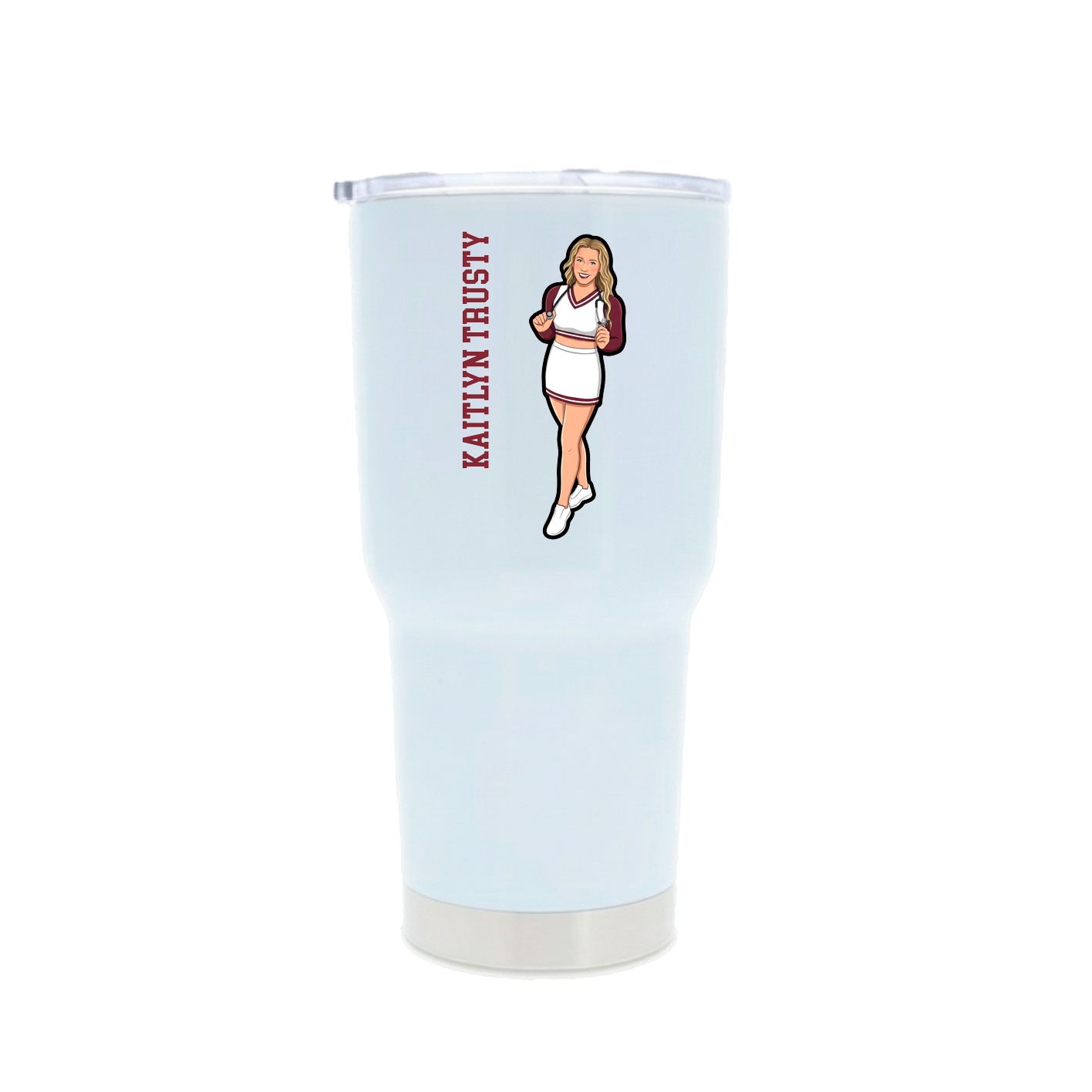 30oz Stainless Steel Tumbler — Name Vertical in White