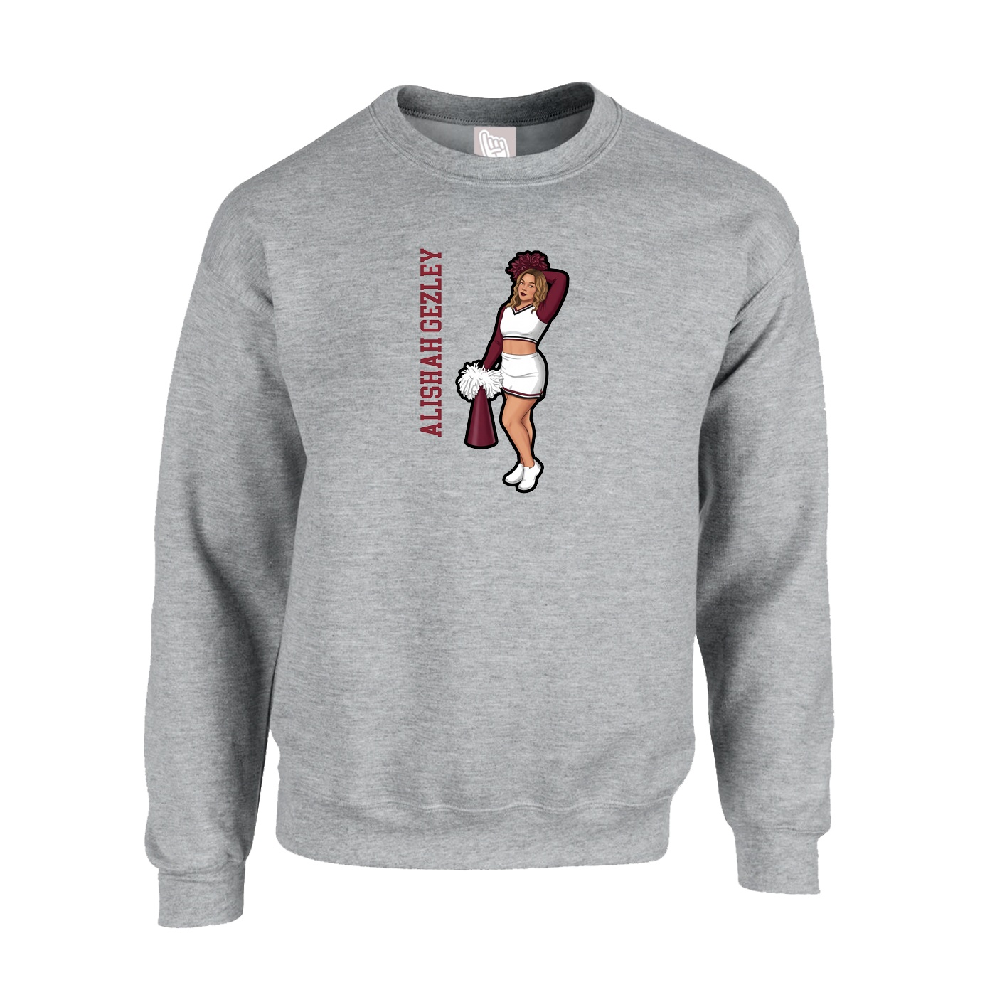 Fleece Crew — Name Vertical in Grey
