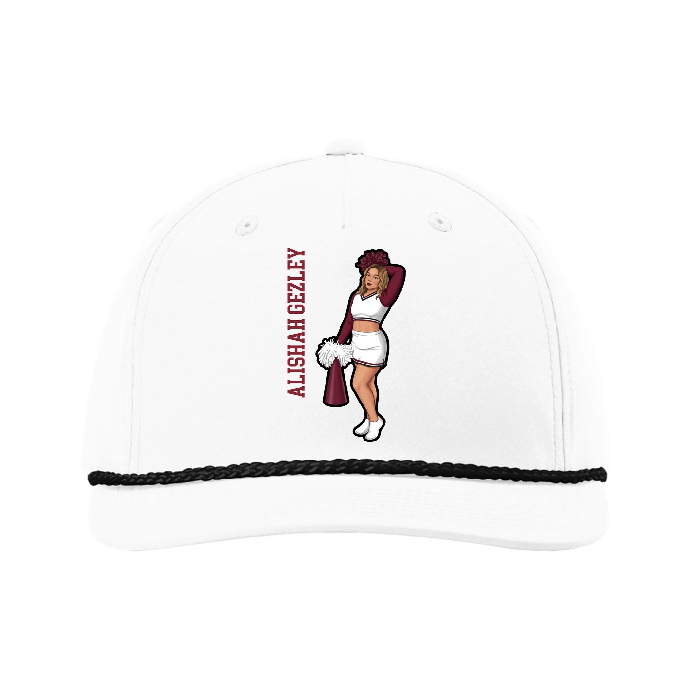 Five-Panel Classic Rope Cap — Name Vertical in White