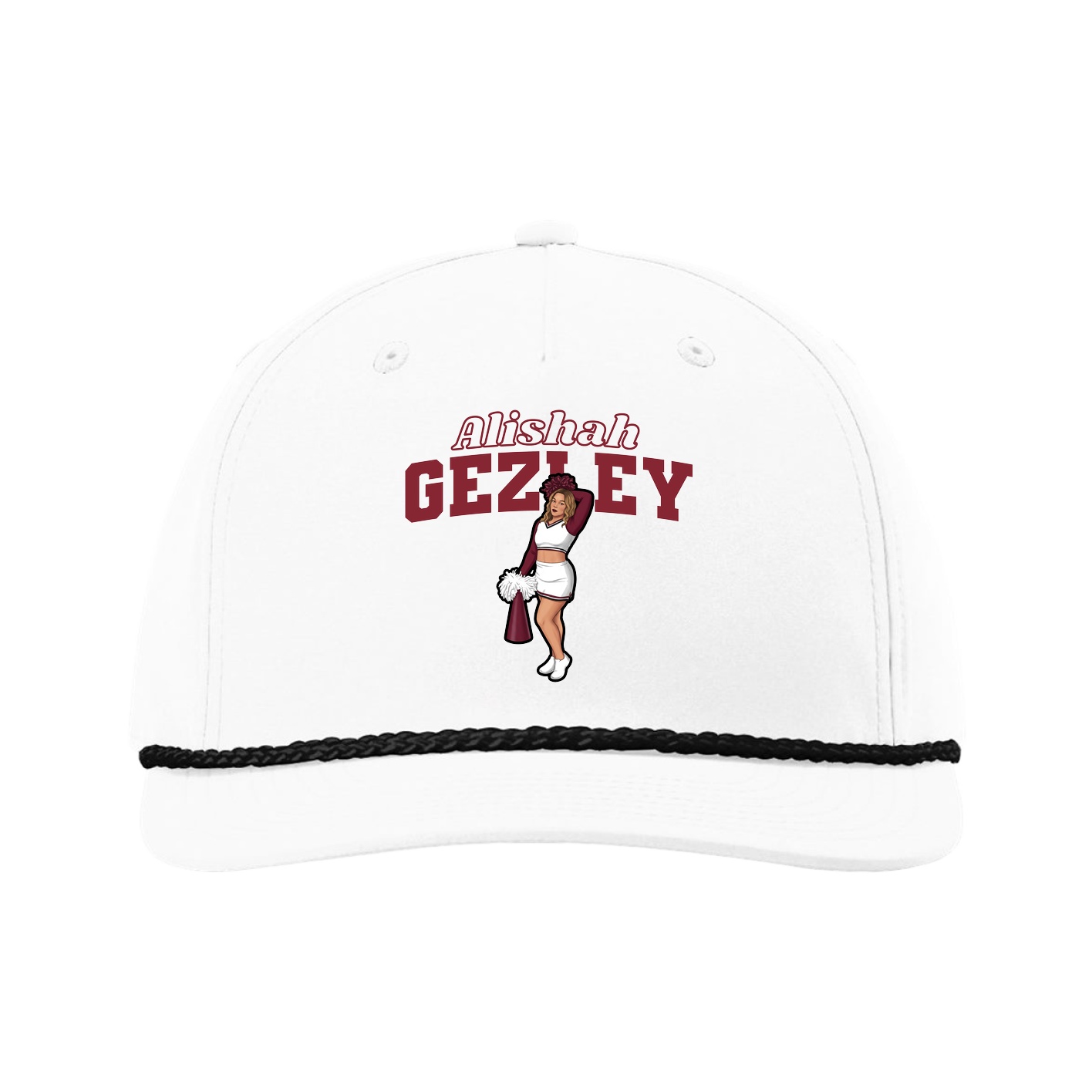Five-Panel Classic Rope Cap — Name Arch in White