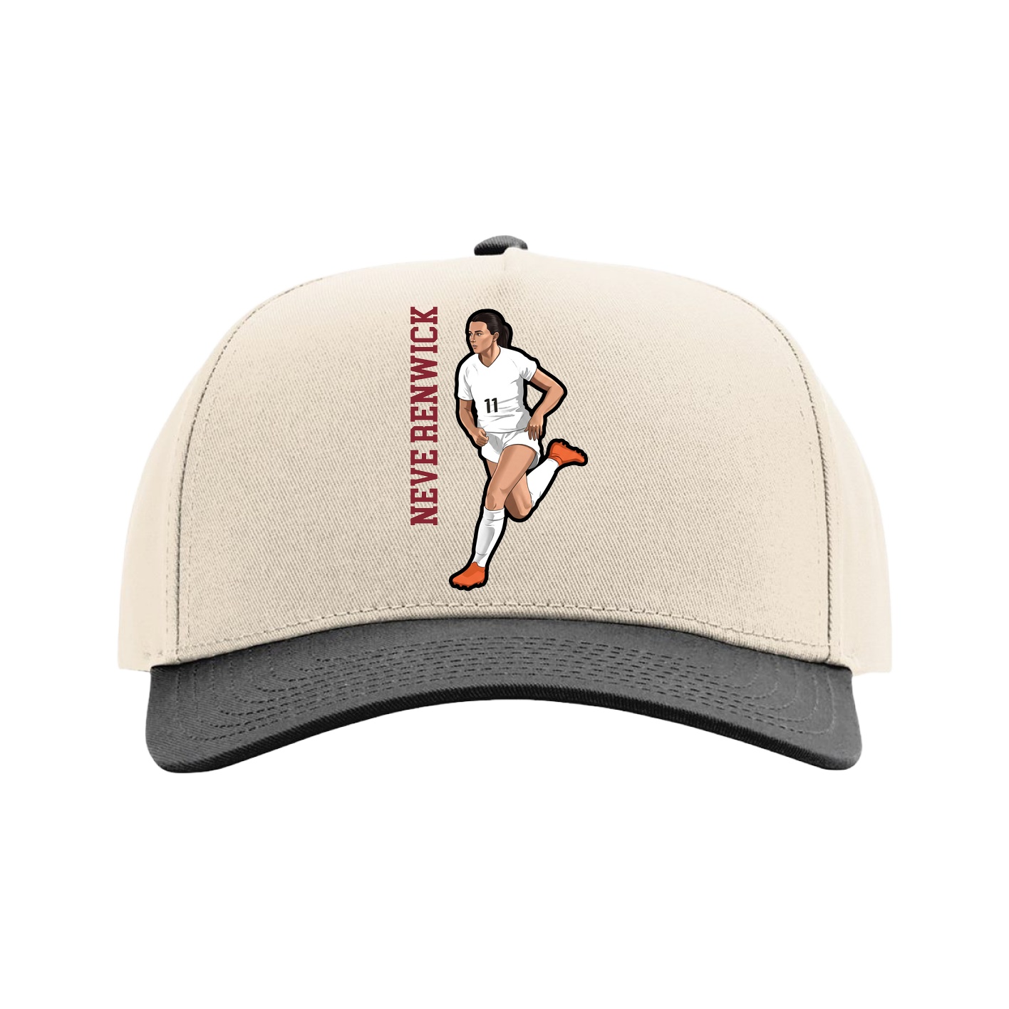 Full Fabric Five-Panel Champ Cap — Name Vertical in Cream/Black