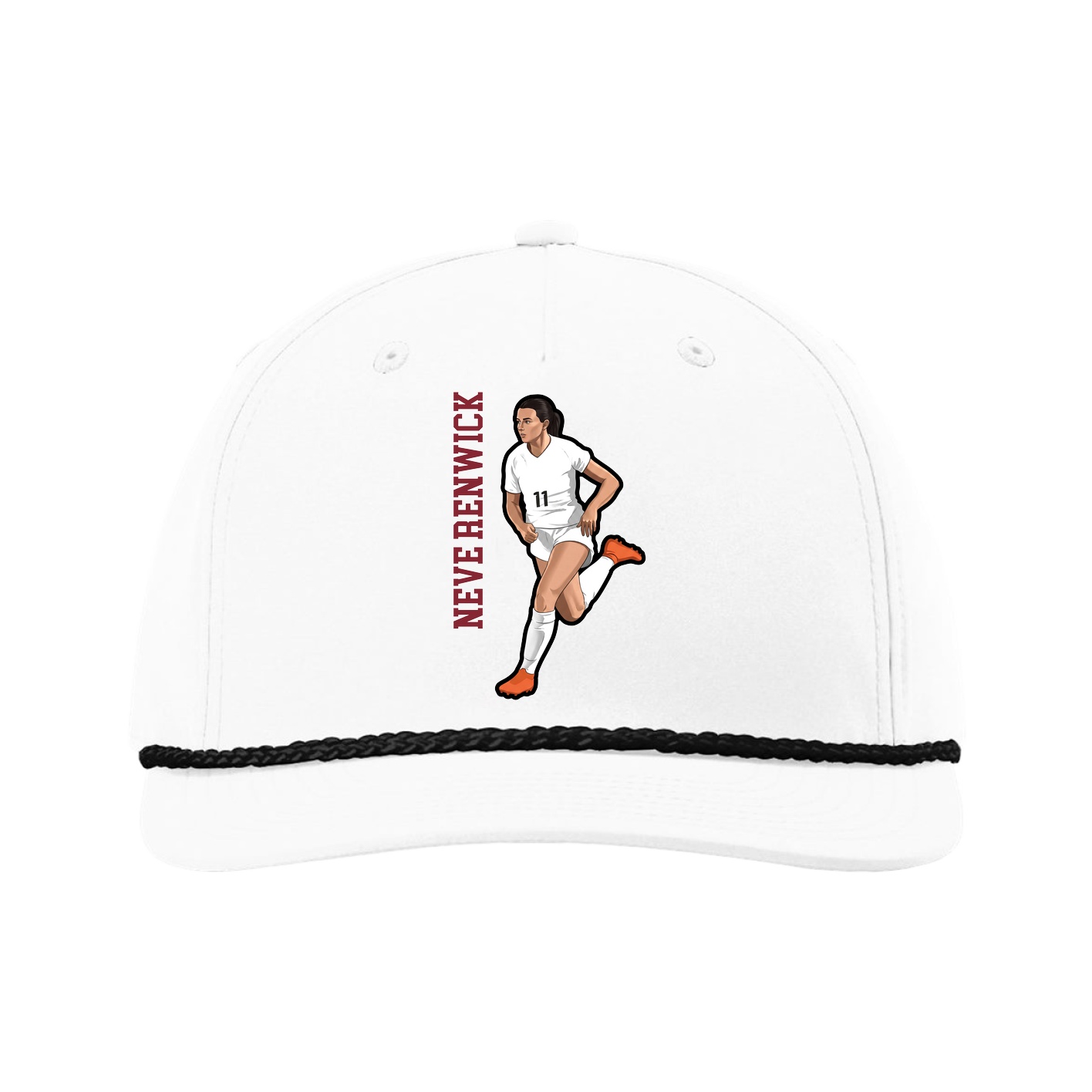 Five-Panel Classic Rope Cap — Name Vertical in White