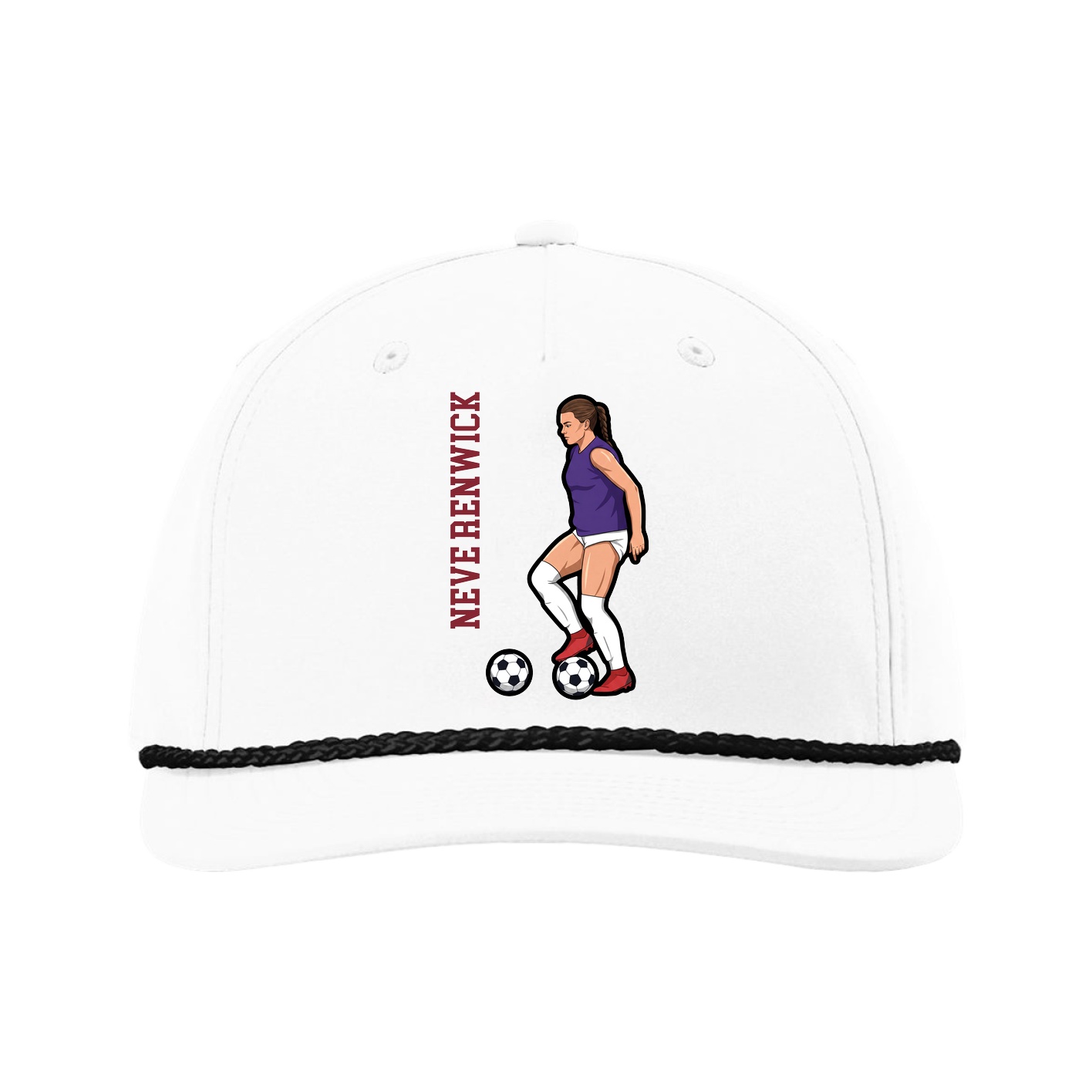 Five-Panel Classic Rope Cap — Name Vertical in White
