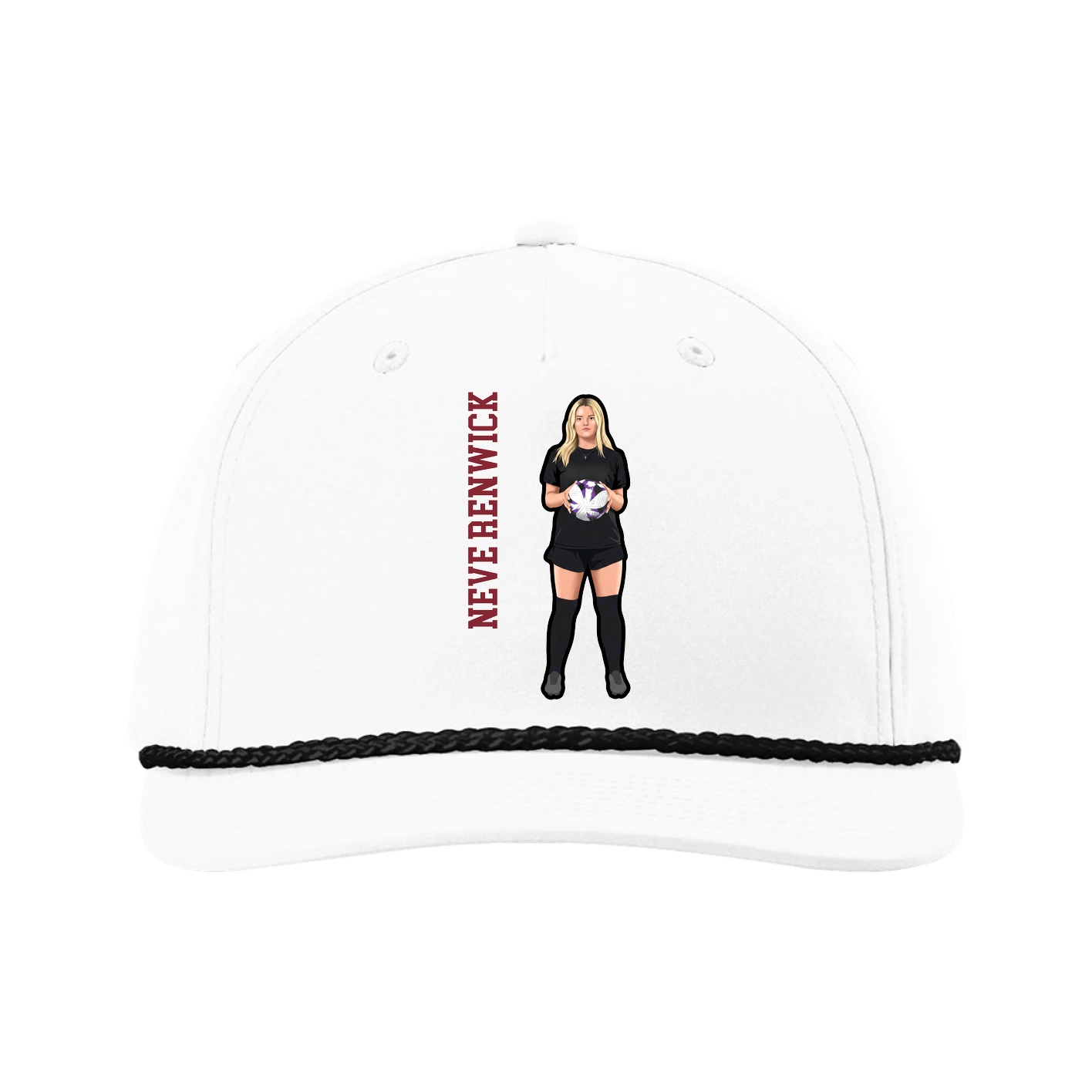 Five-Panel Classic Rope Cap — Name Vertical in White